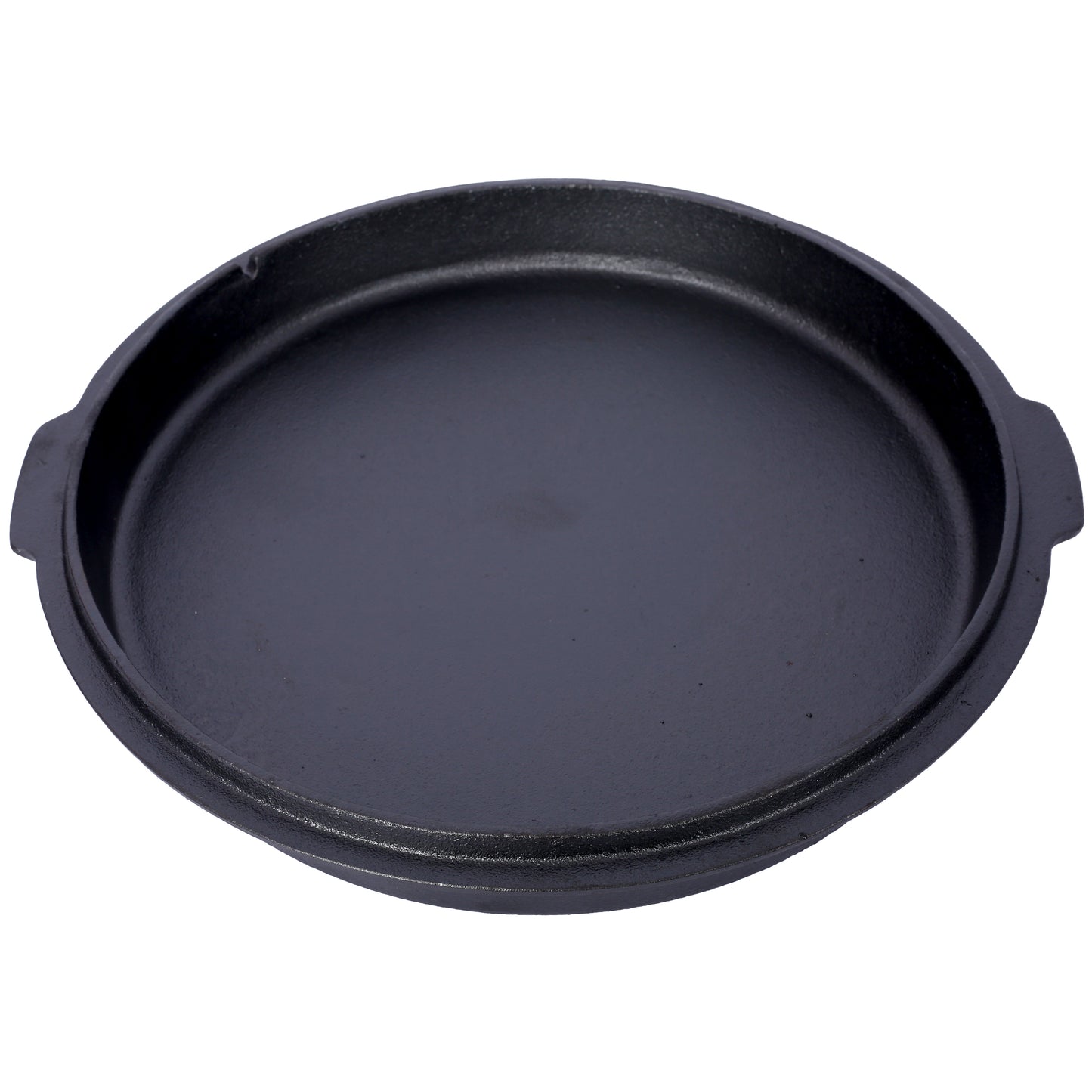 Black cast iron skillet lid with integrated loop handle perfect for trapping steam