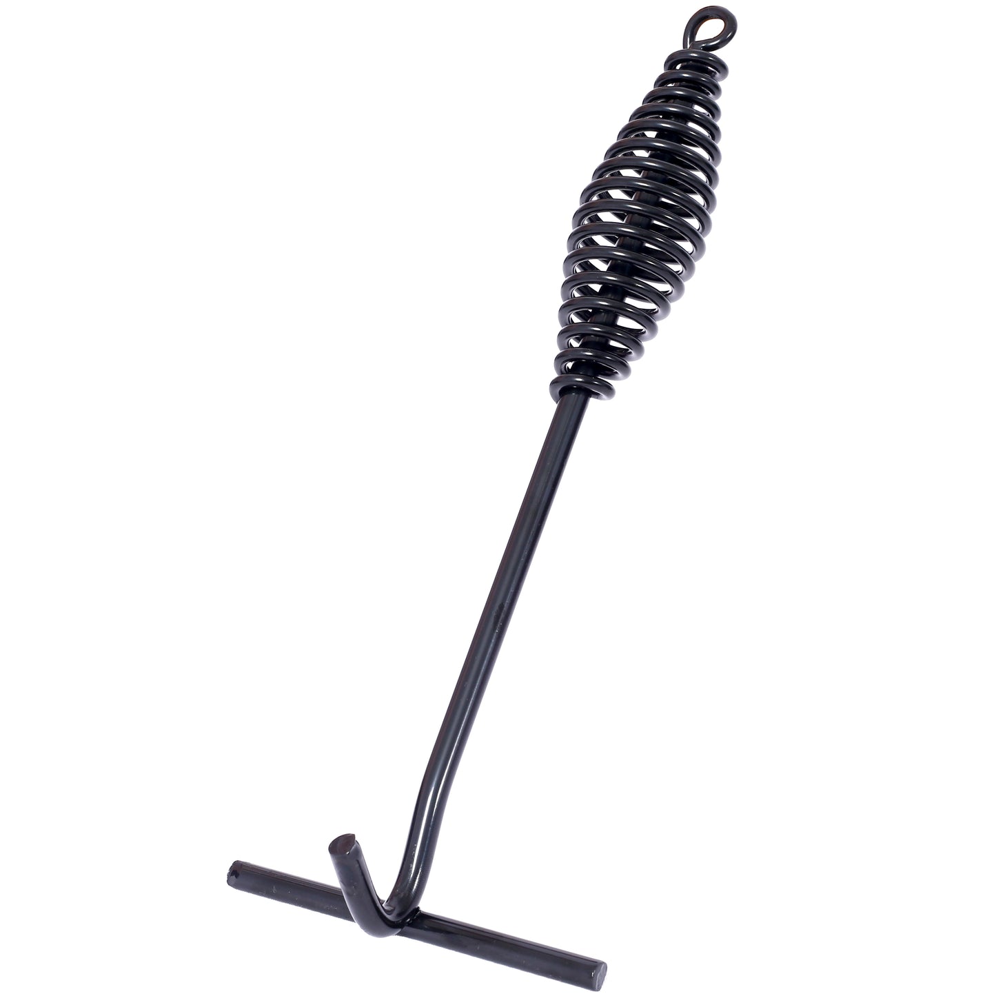 Black cast iron grill tool with spiral handle for lifting grates