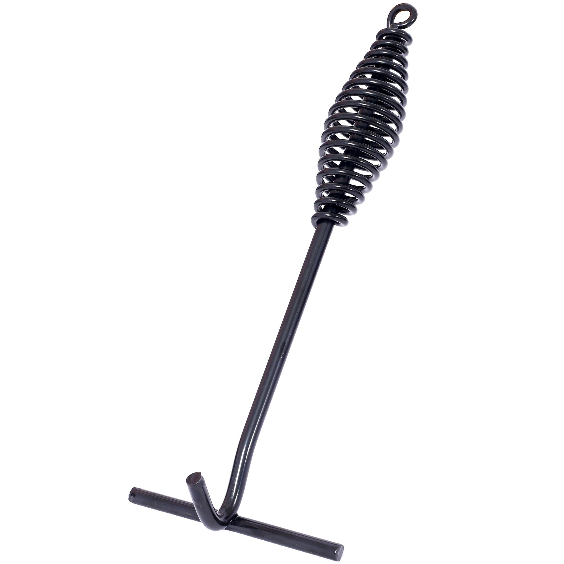 Black cast iron grill tool with spiral handle for lifting grates