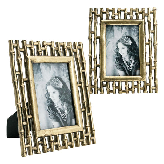 Antique gold bamboo picture frame with portrait of a young girl x inch