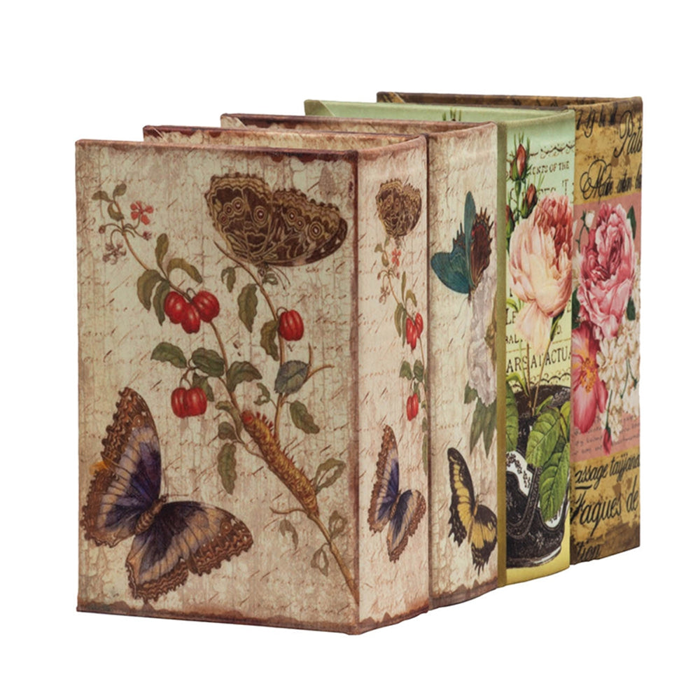 Vintage decorative storage boxes with butterfly and floral motifs set of four