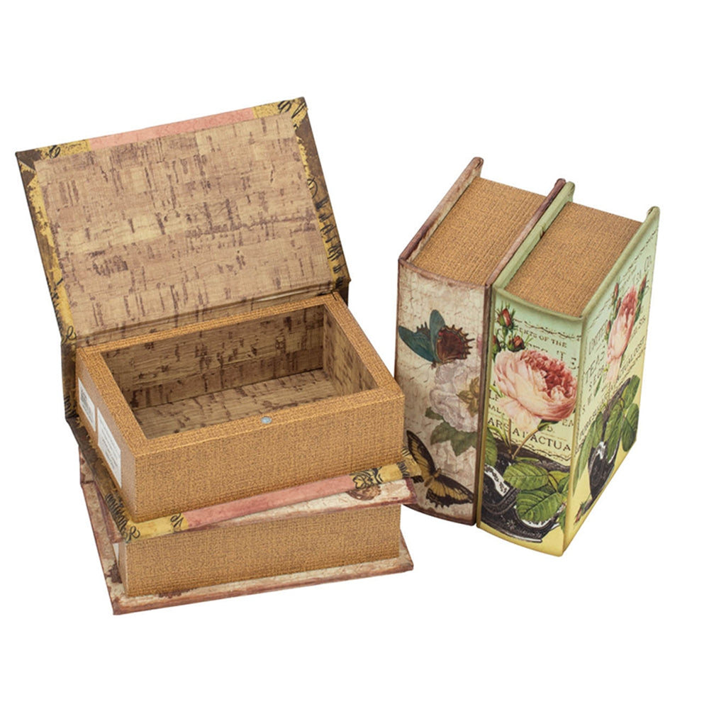 Decorative book box with floral and butterfly print ideal for storage
