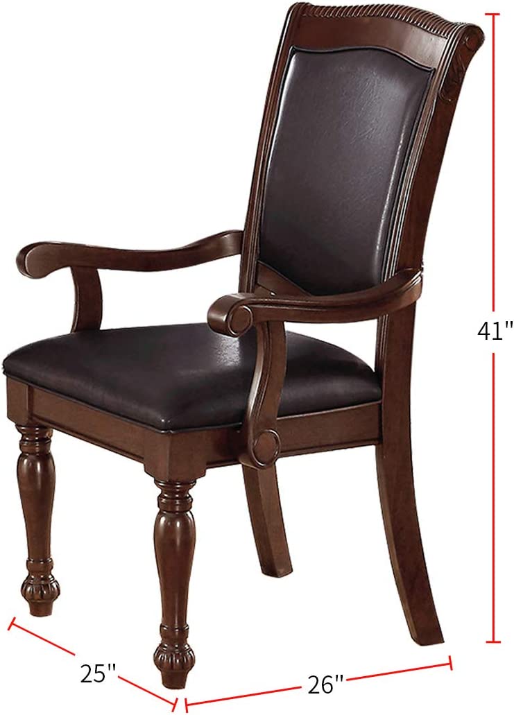 Classic dark brown upholstered arm chair with turned legs ideal for dining rooms