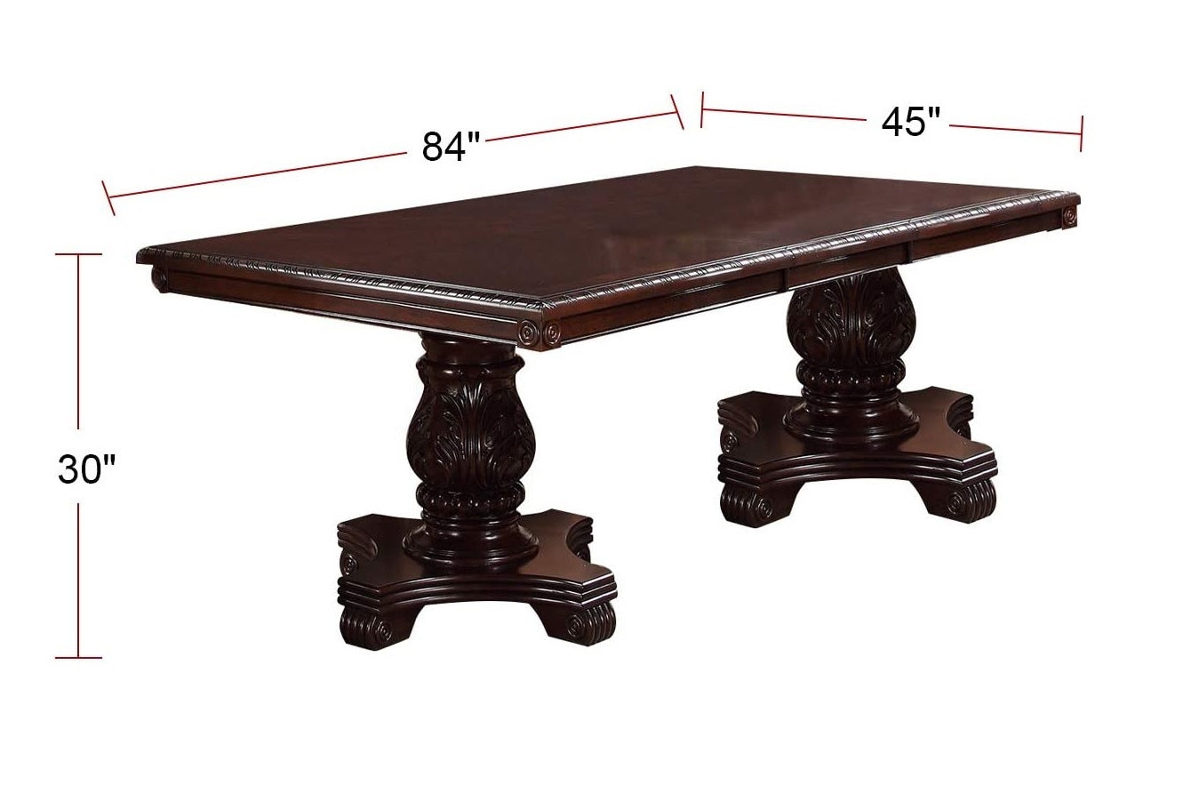 Dark wood dining table with ornate pedestal bases x inches