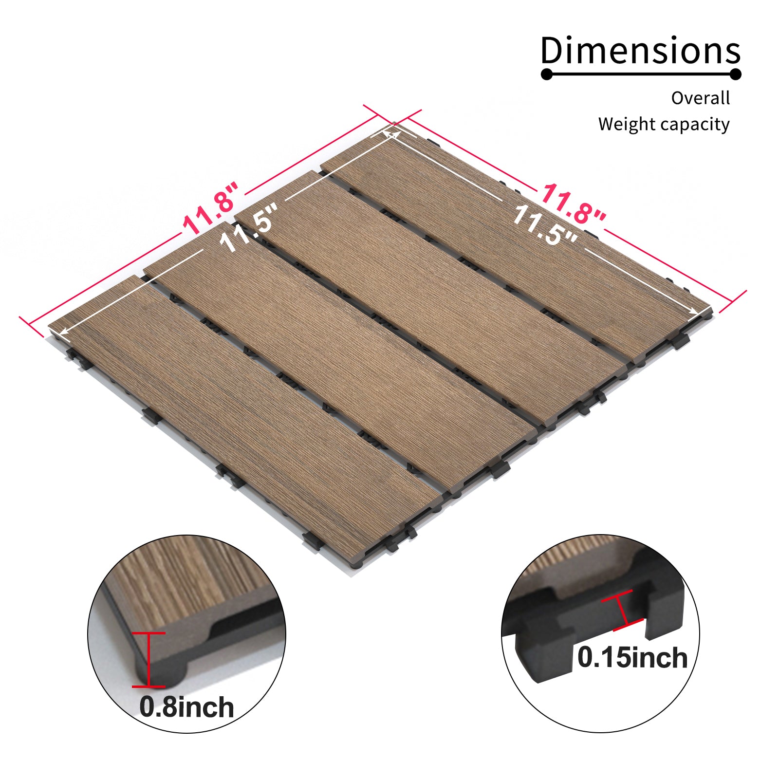 Brown composite deck tiles  x  dimensions interlocking design for outdoor patios