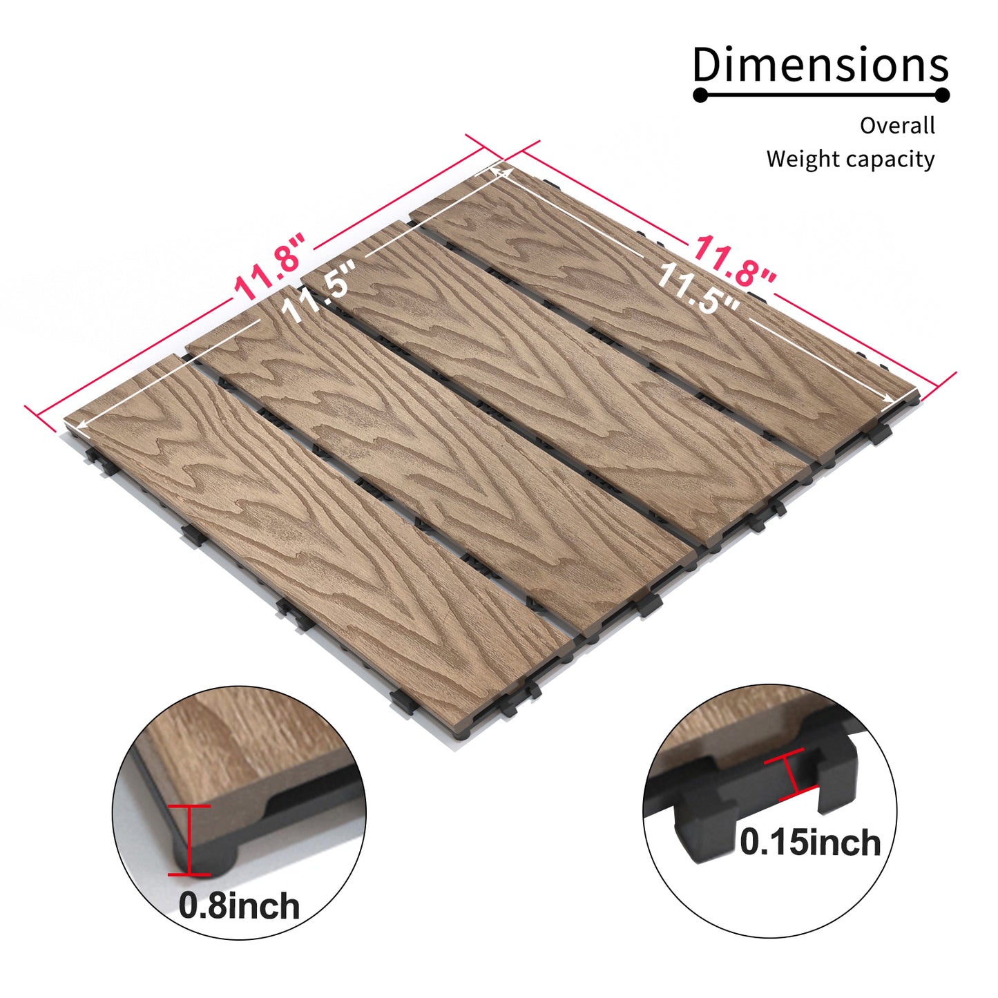 Woodgrain deck tiles x inch with interlocking base for easy installation