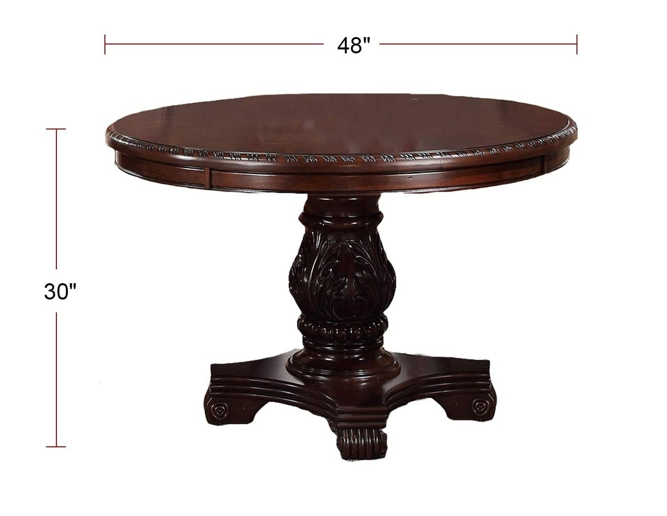 Elegant dark wood round dining table with ornate pedestal base inch diameter