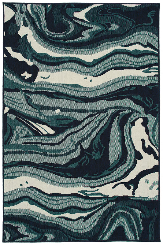 Abstract marbling pattern rug in navy grey and cream hues x characters