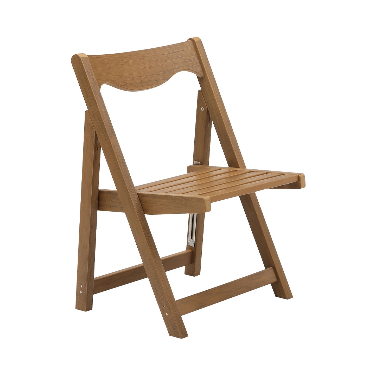 Brown wooden folding chair with slatted seat and back ideal for patio seating