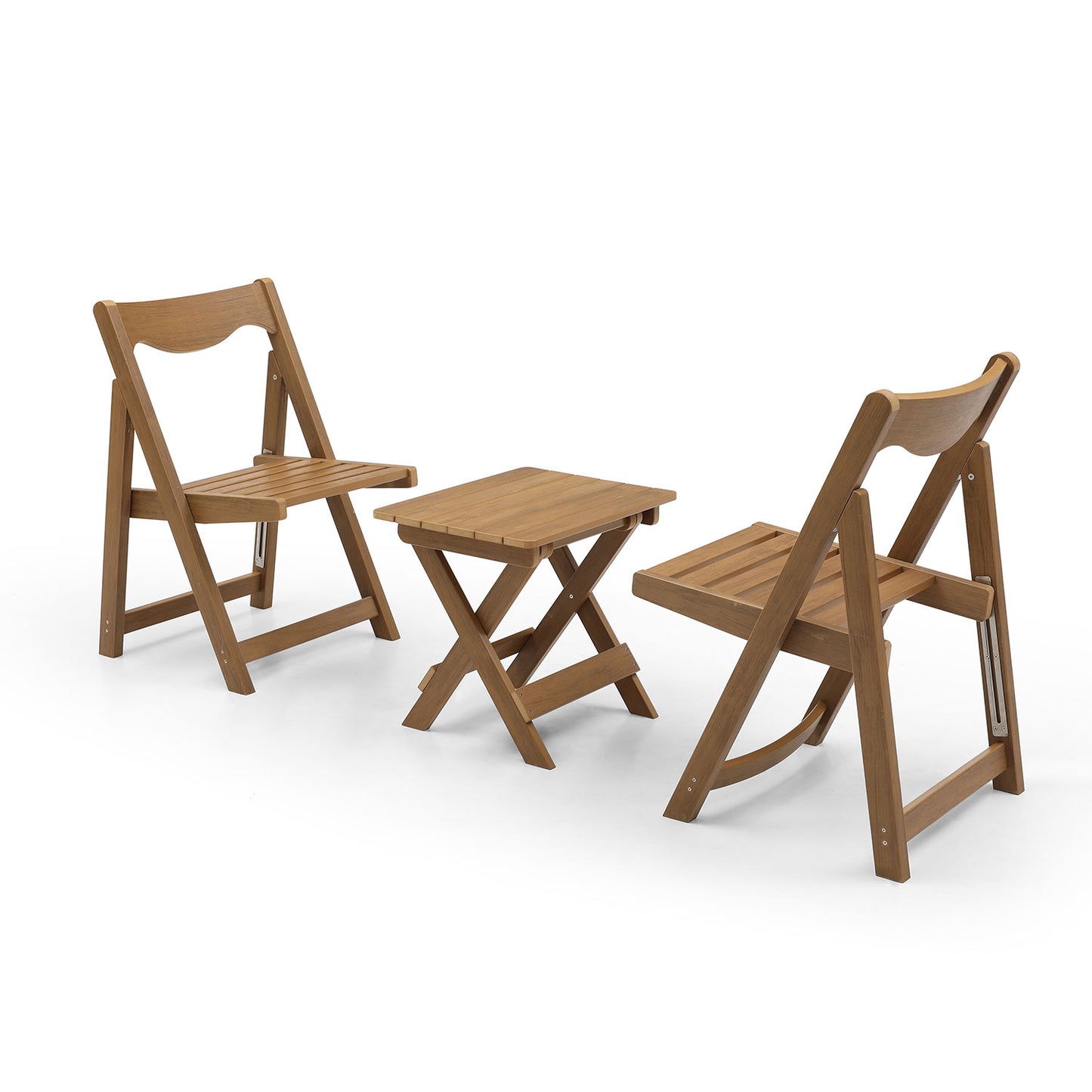 Wooden folding bistro set with two chairs and a small table