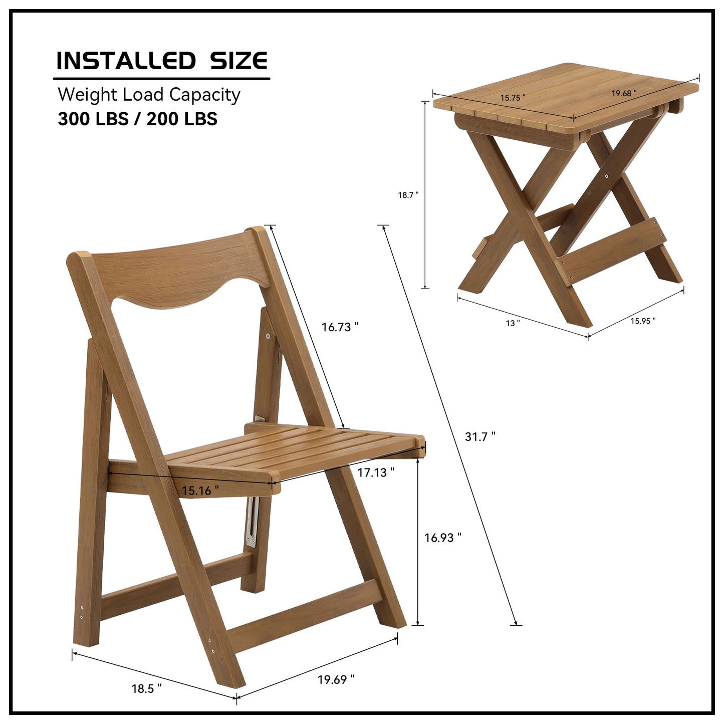 Wooden folding chair with slatted seat and curved backrest  lbs capacity