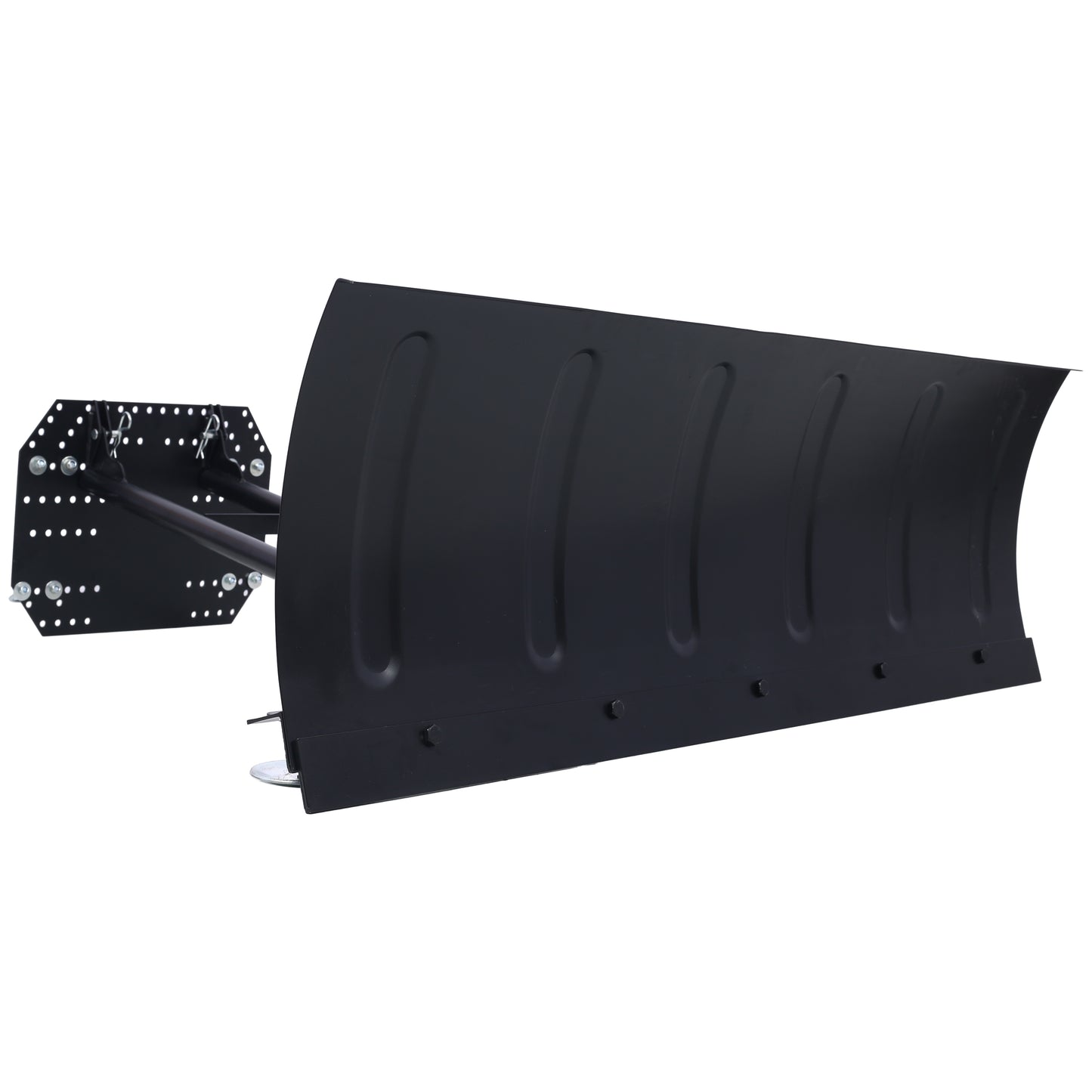 Heavyduty black snow plow blade with durable metal construction and adjustable mounting bracket