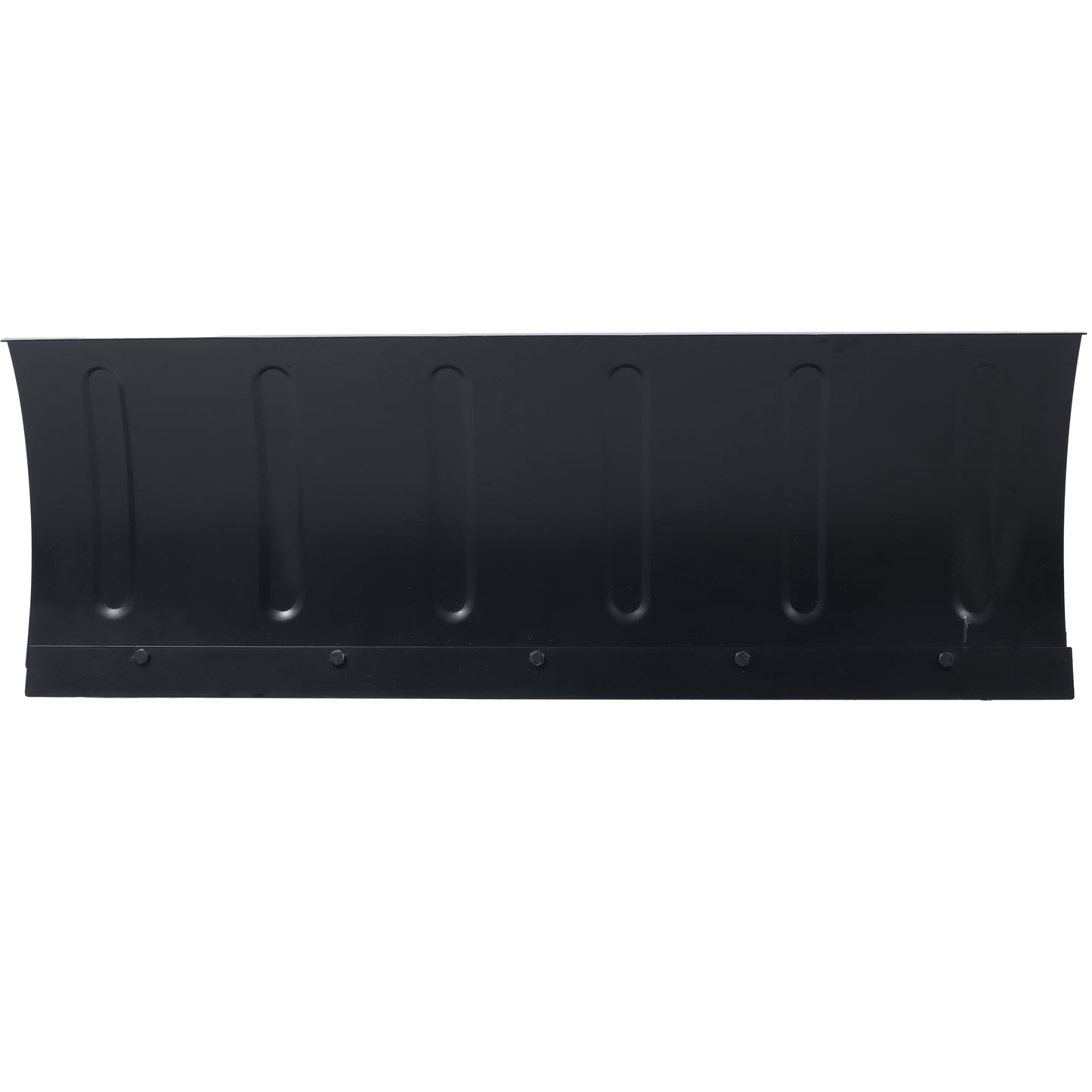 Black metal snow plow blade with reinforced grooved surface for heavyduty clearing