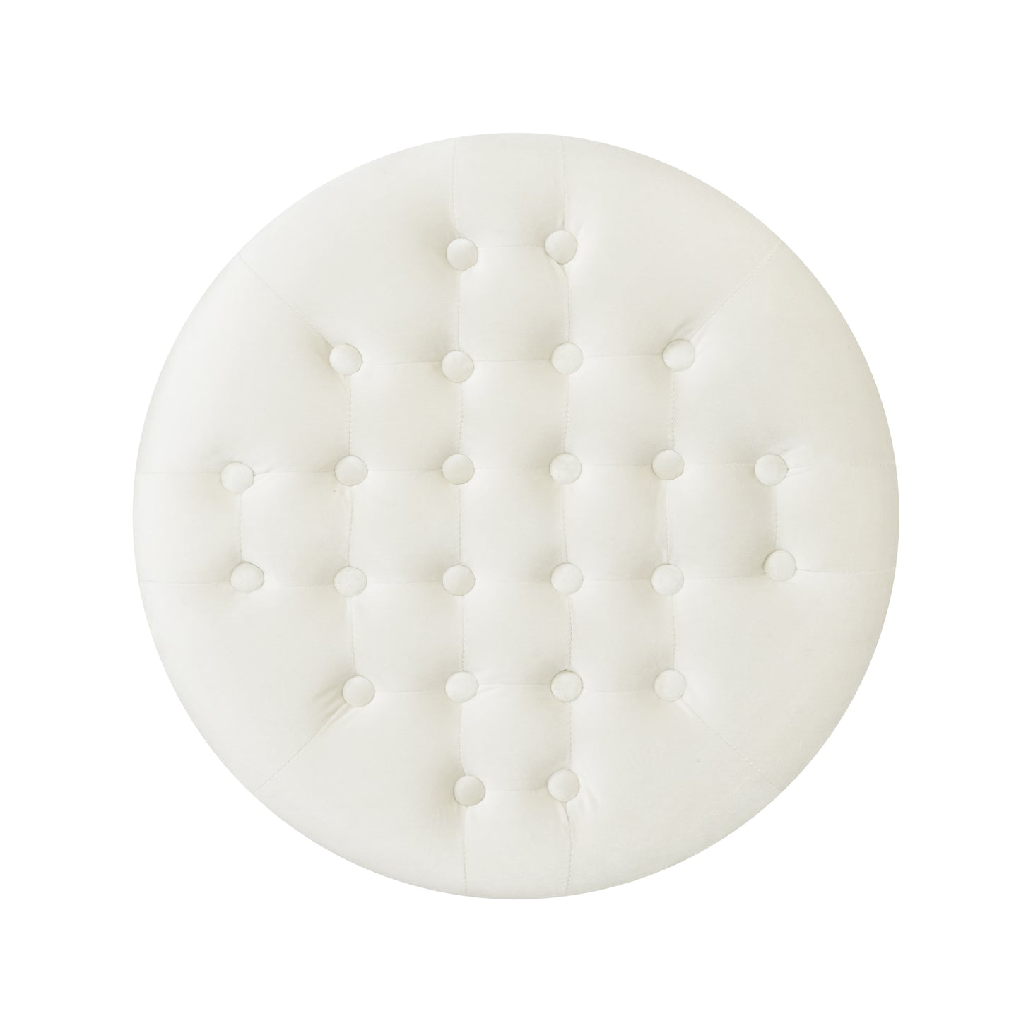 Tufted ivory round ottoman with button accents perfect for footrest or accent seating