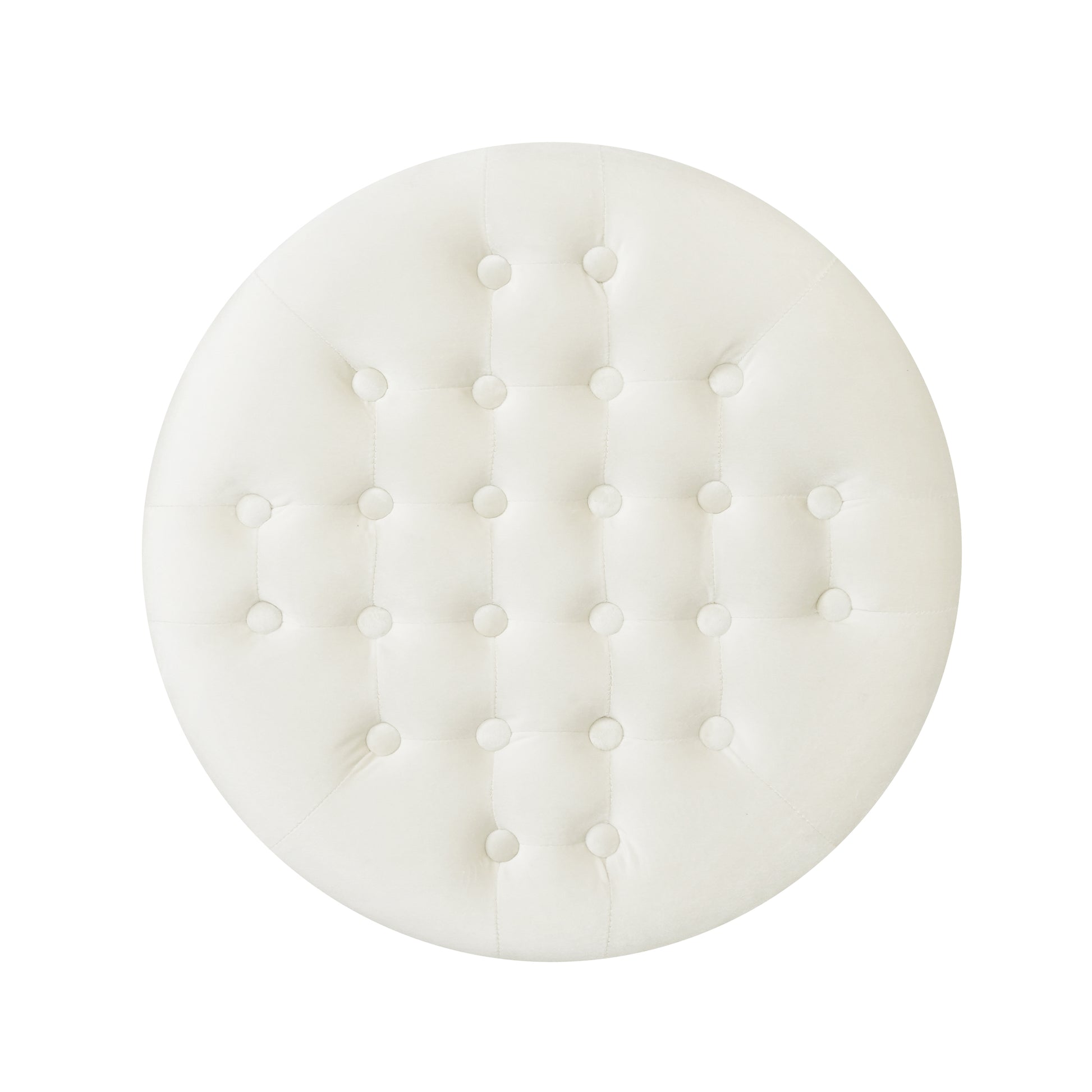 Tufted ivory round ottoman with button accents perfect for footrest or accent seating