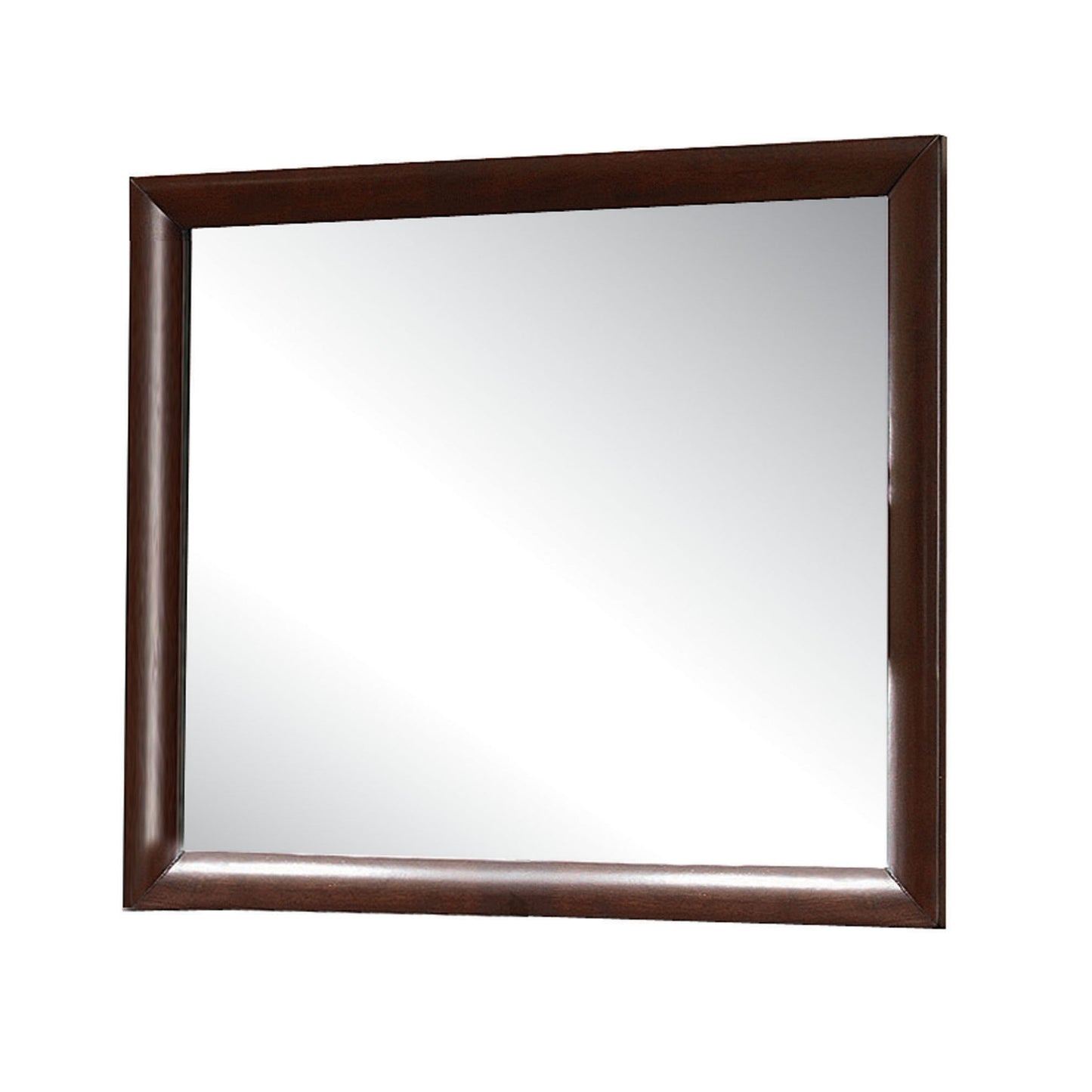Rectangular wall mirror with a dark wood frame