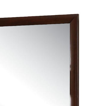 Dark wood framed vanity mirror with beveled edge