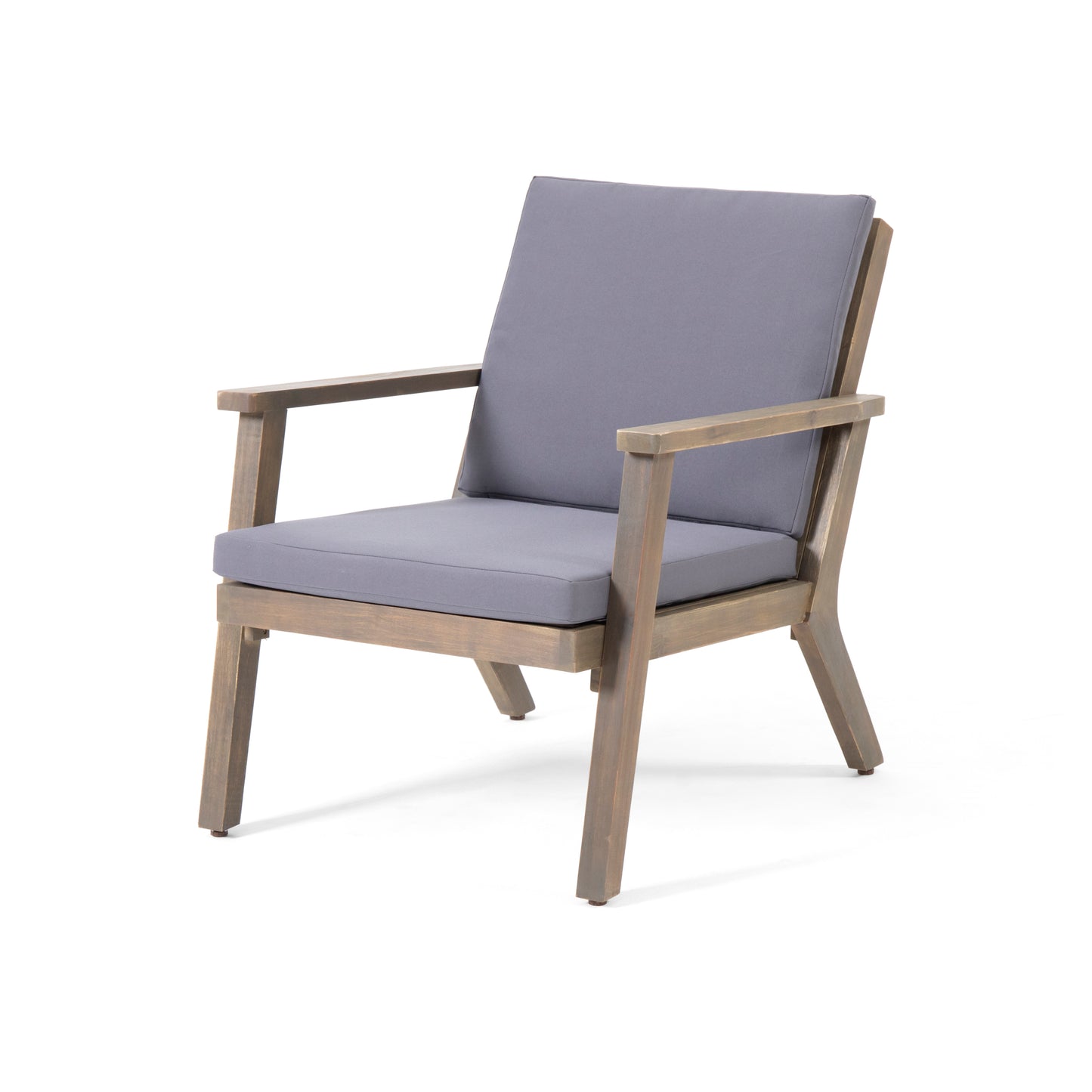 Modern grey upholstered wooden accent chair with arms
