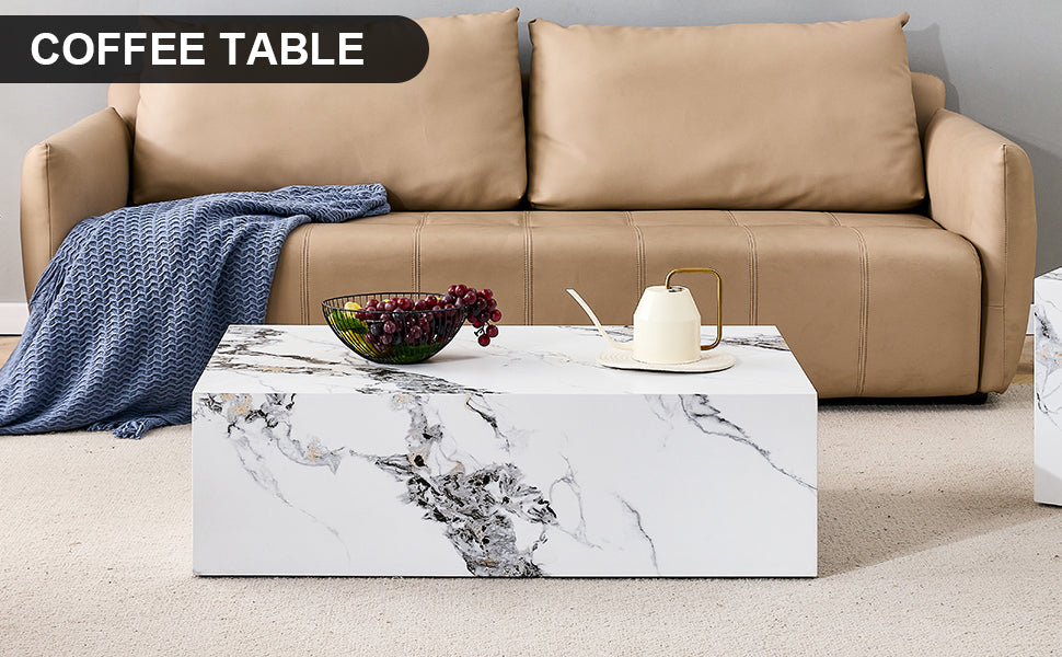 Modern white marble coffee table with realistic veining central living room piece