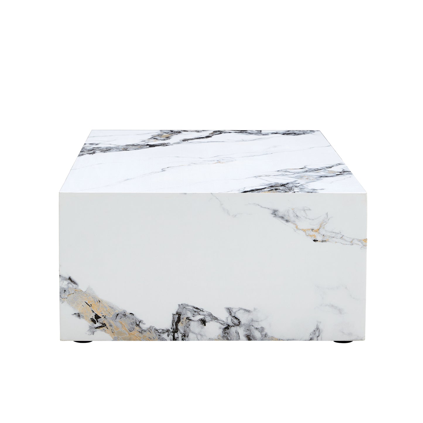 Modern square coffee table with white marble top and gold veining
