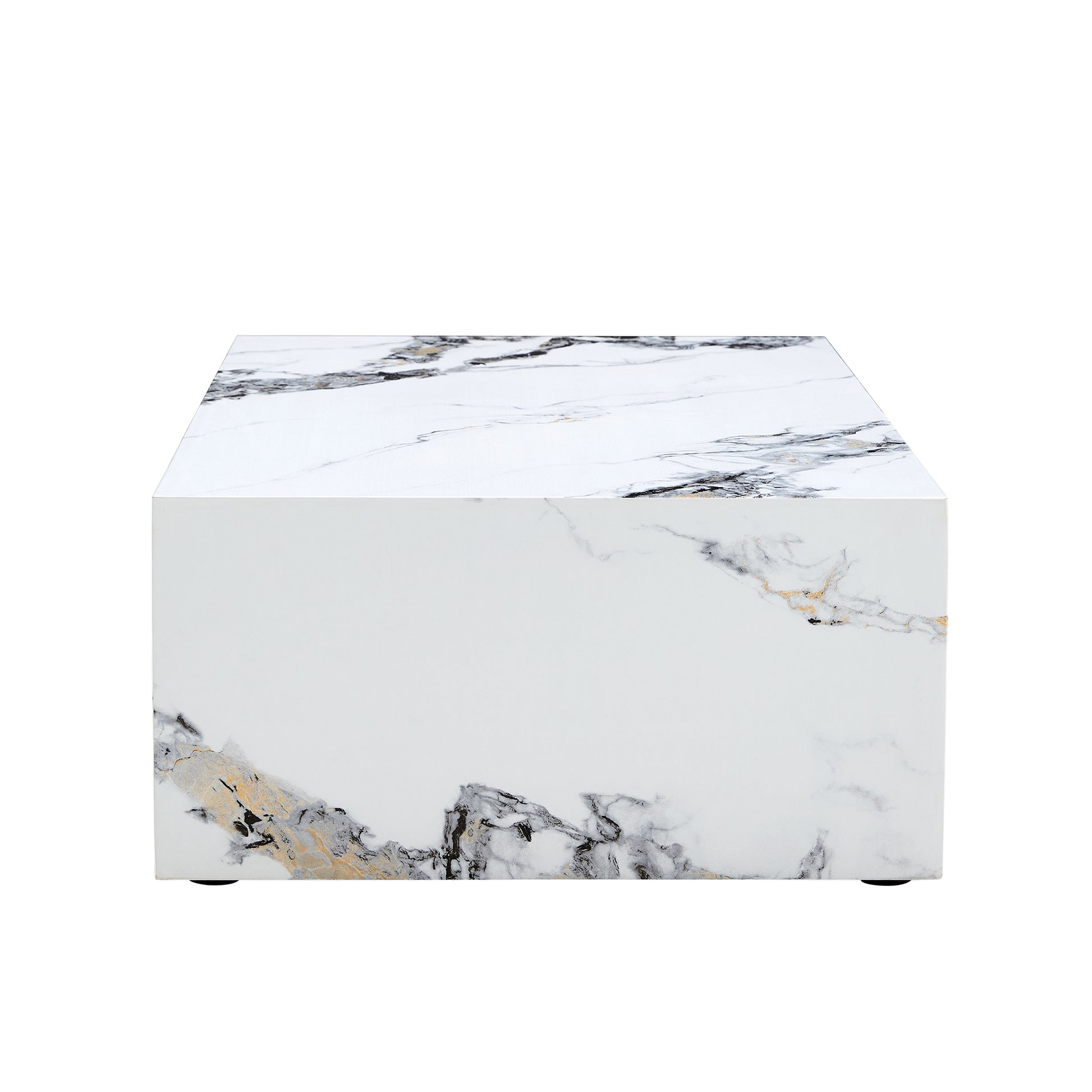 Modern square coffee table with white marble top and gold veining