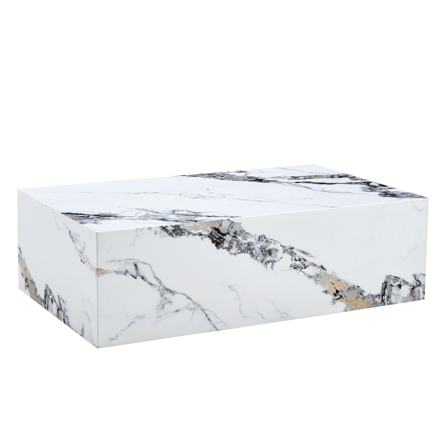 Modern rectangular white marble coffee table with gold veining