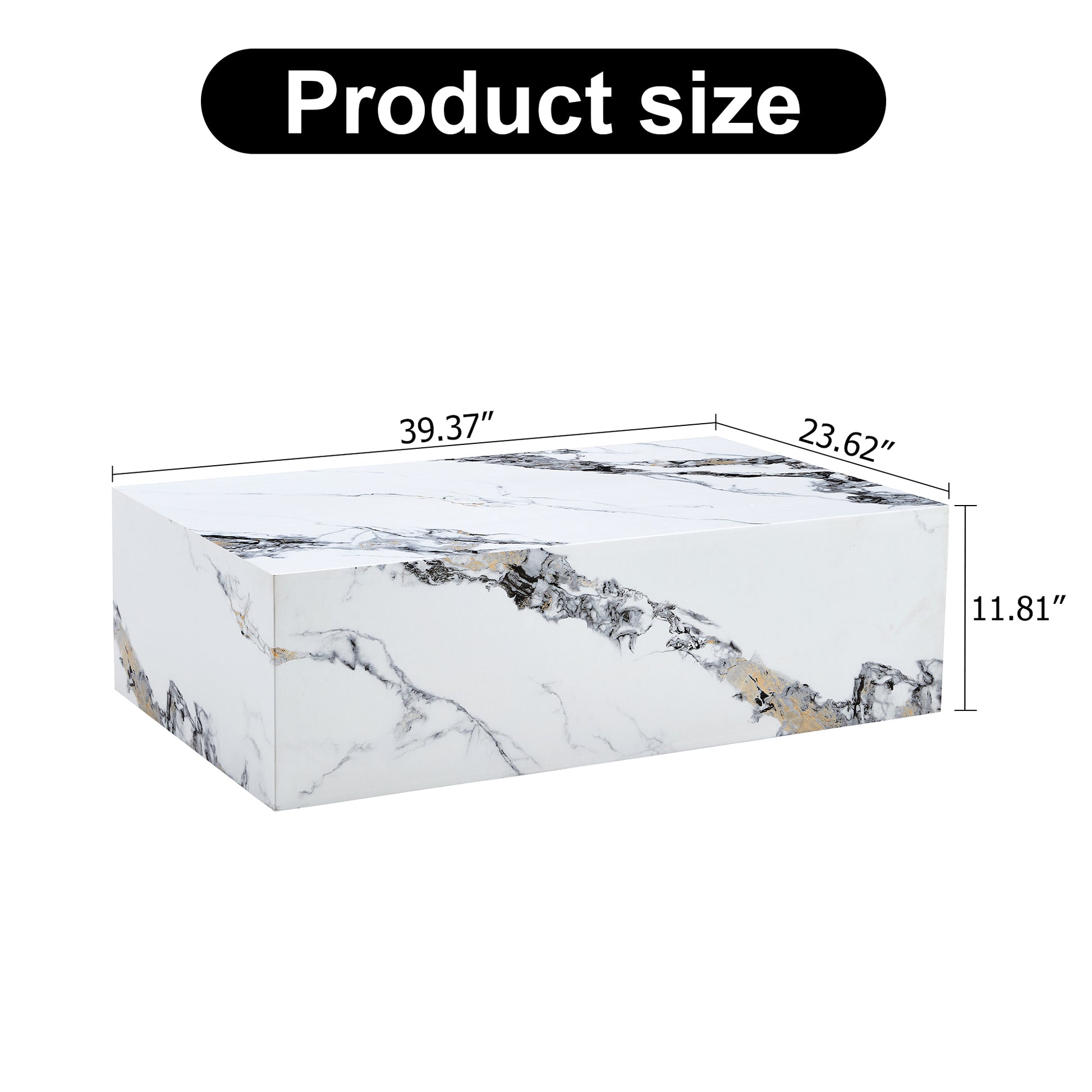 Marble effect coffee table with realistic veining and gold accents  L