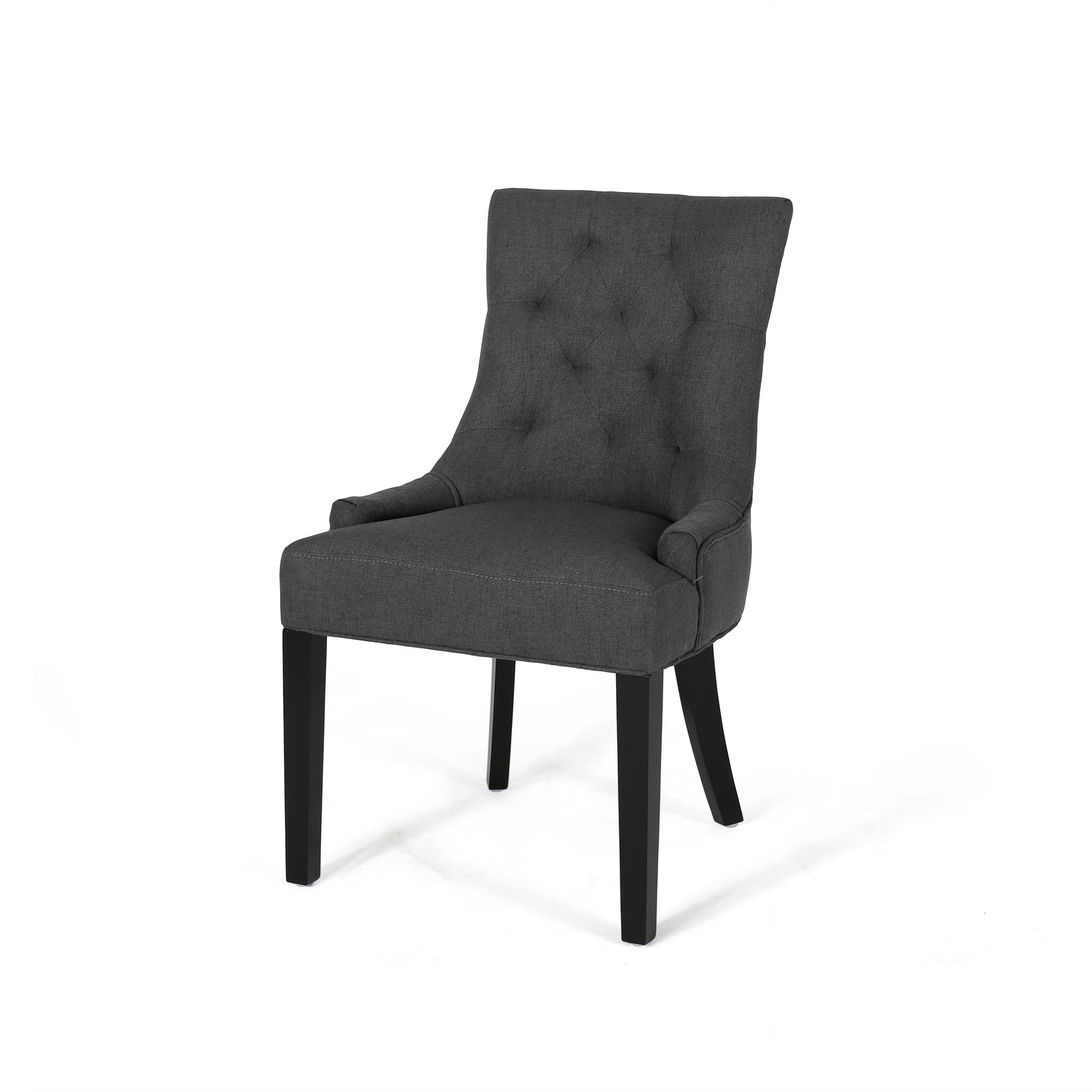 Dark gray tufted fabric dining chair with espresso wood legs modern accent chair