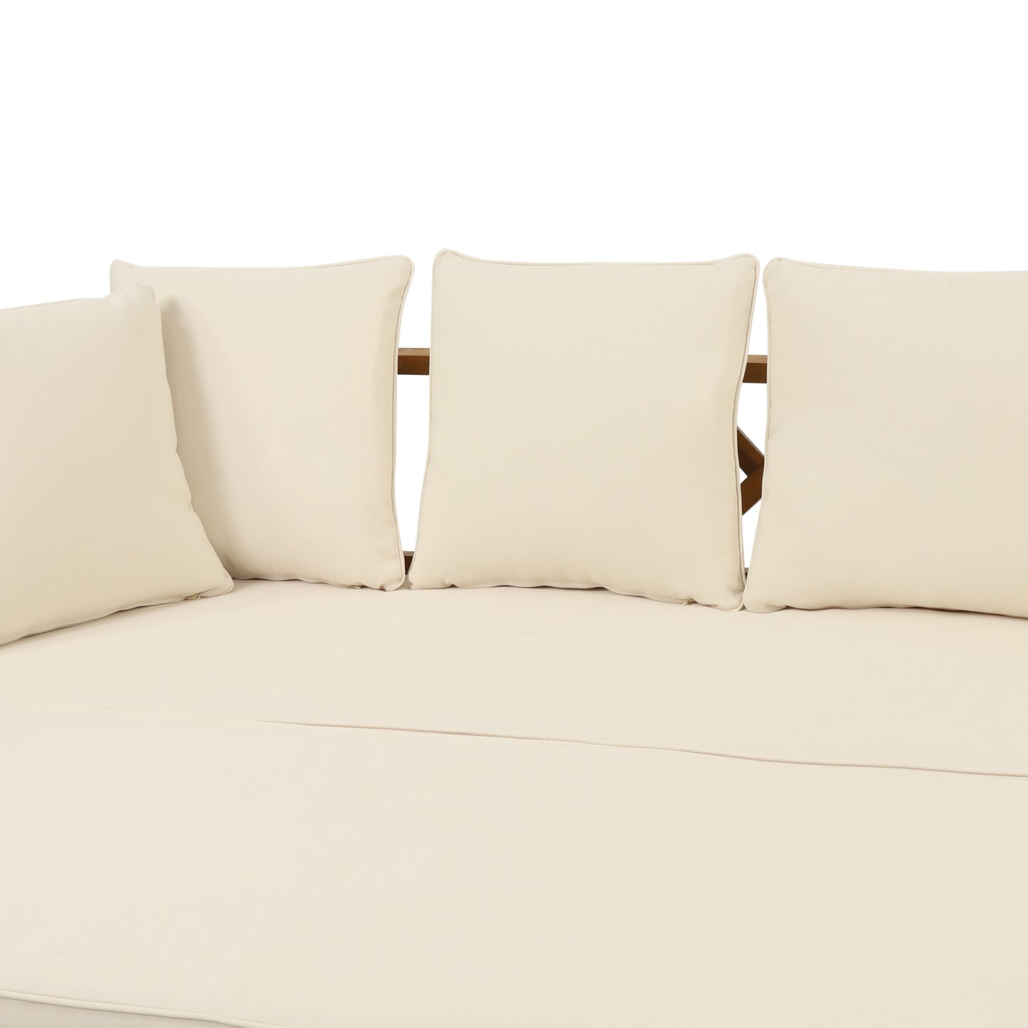 Cream outdoor sofa with plush comfortable cushions for patio relaxation