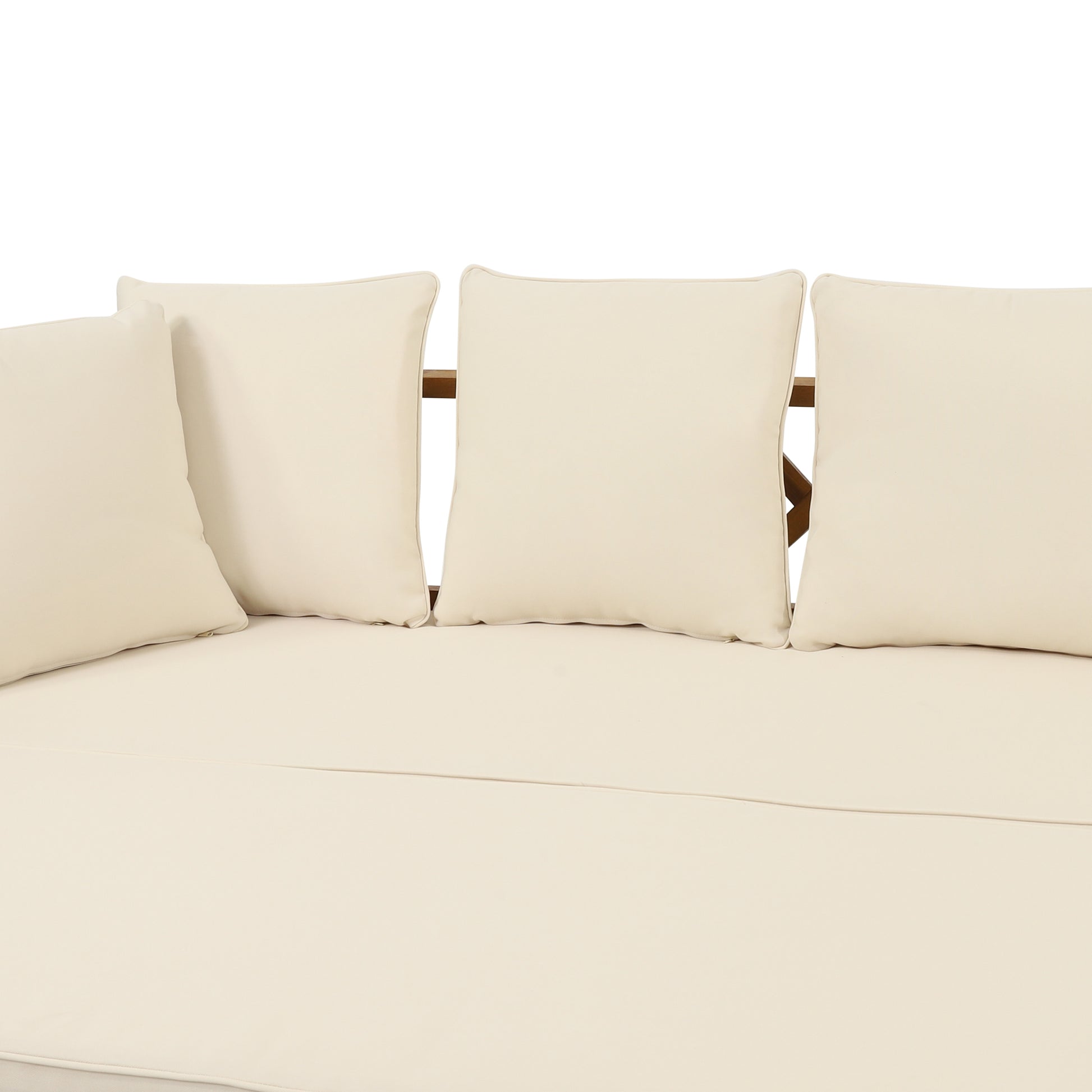 Cream outdoor sofa with plush comfortable cushions for patio relaxation