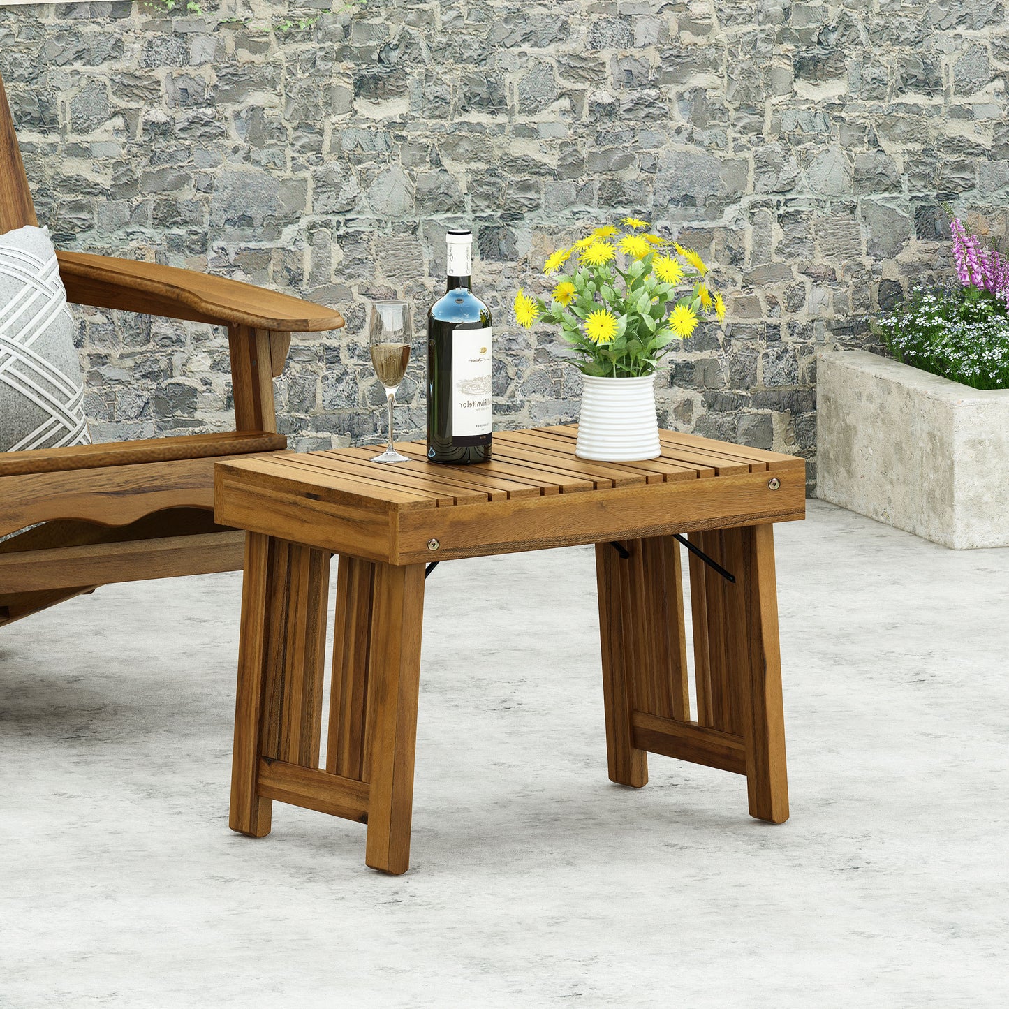 Acacia wood patio side table with slatted top perfect for outdoor relaxation