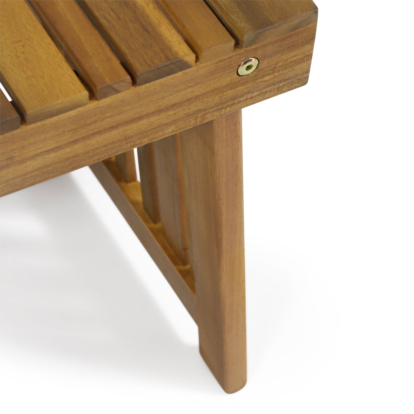 Natural wood slats on a bench with visible screws showing detailed texture and construction