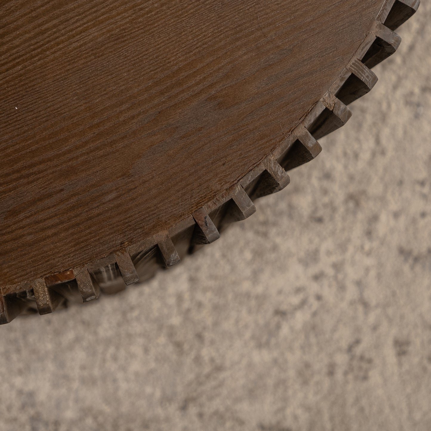 Dark wood veneer coffee table with carved edge detail modern living room accent