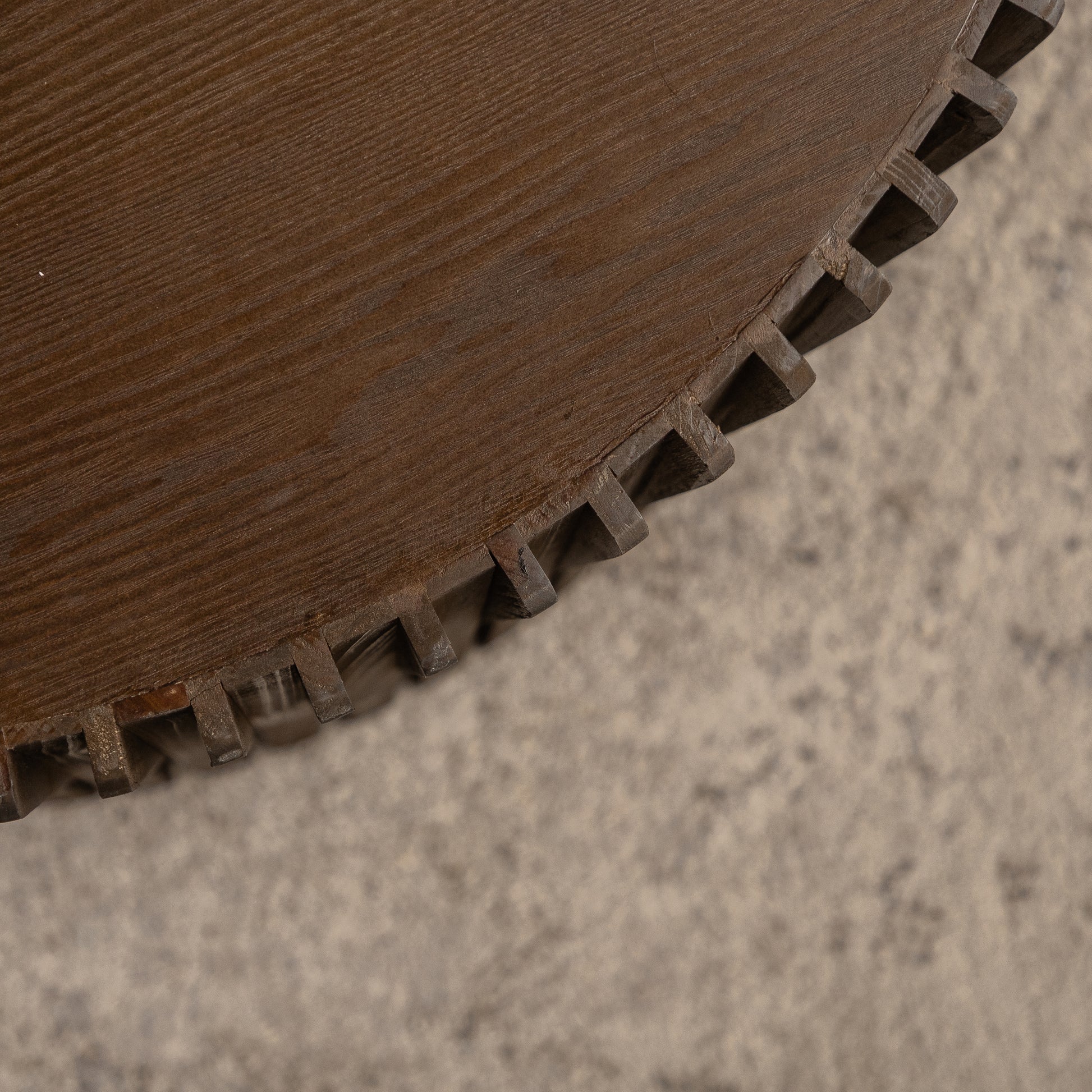 Dark wood veneer coffee table with carved edge detail modern living room accent