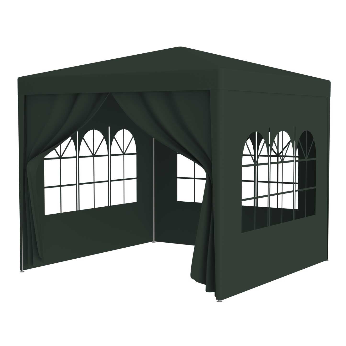 Dark green gazebo with arched windows ideal for outdoor events