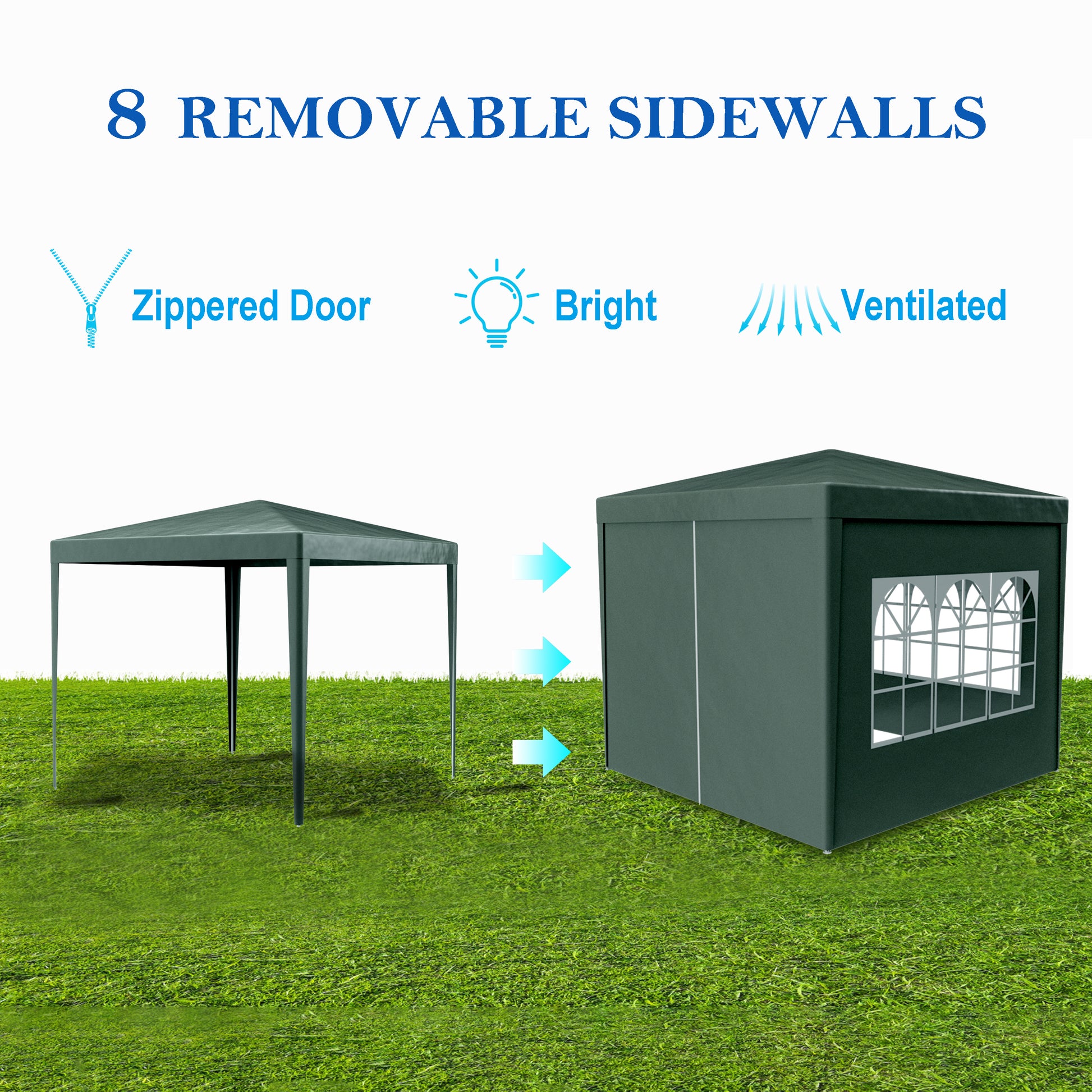 Dark green gazebo with zippered door for outdoor events