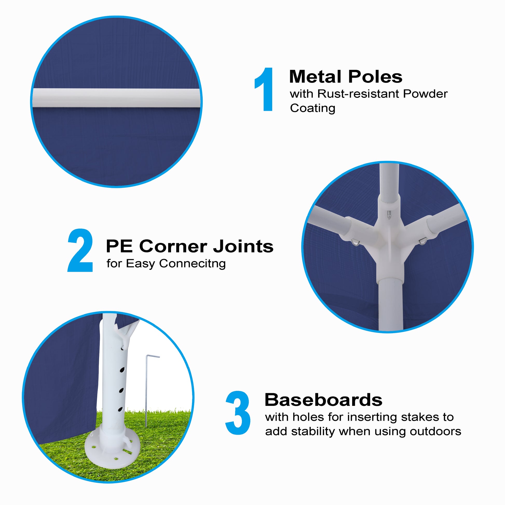 Rustresistant powdercoated metal poles for tent frame durability