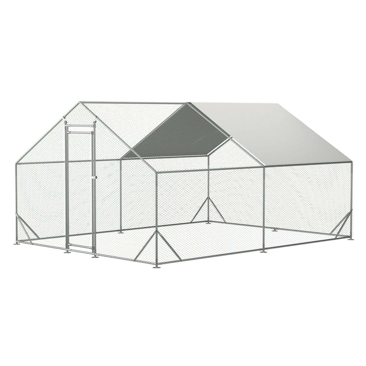 Spacious outdoor chicken coop with mesh walls and a durable metal frame