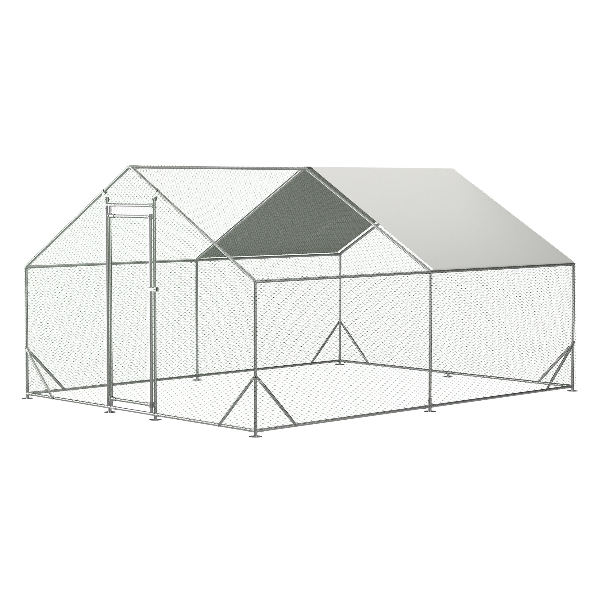 Spacious outdoor chicken coop with mesh walls and a durable metal frame