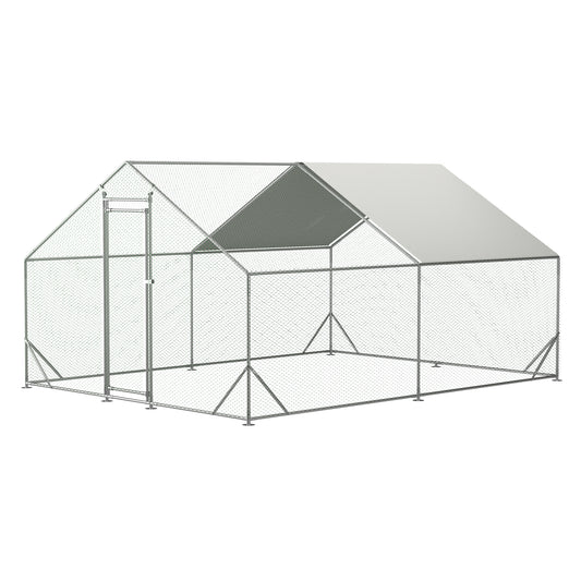 Spacious outdoor chicken coop with mesh walls and a durable metal frame