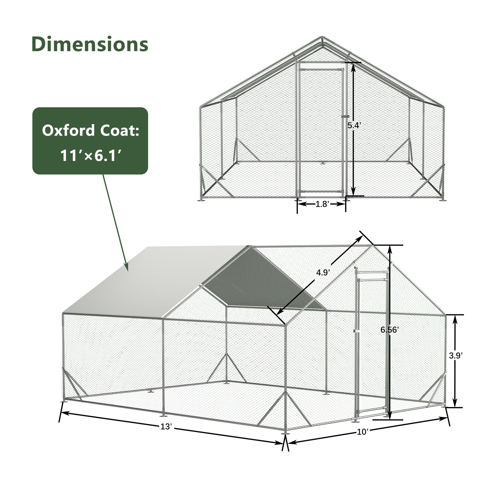Large outdoor chicken coop  L x  W with mesh enclosure and pitched roof