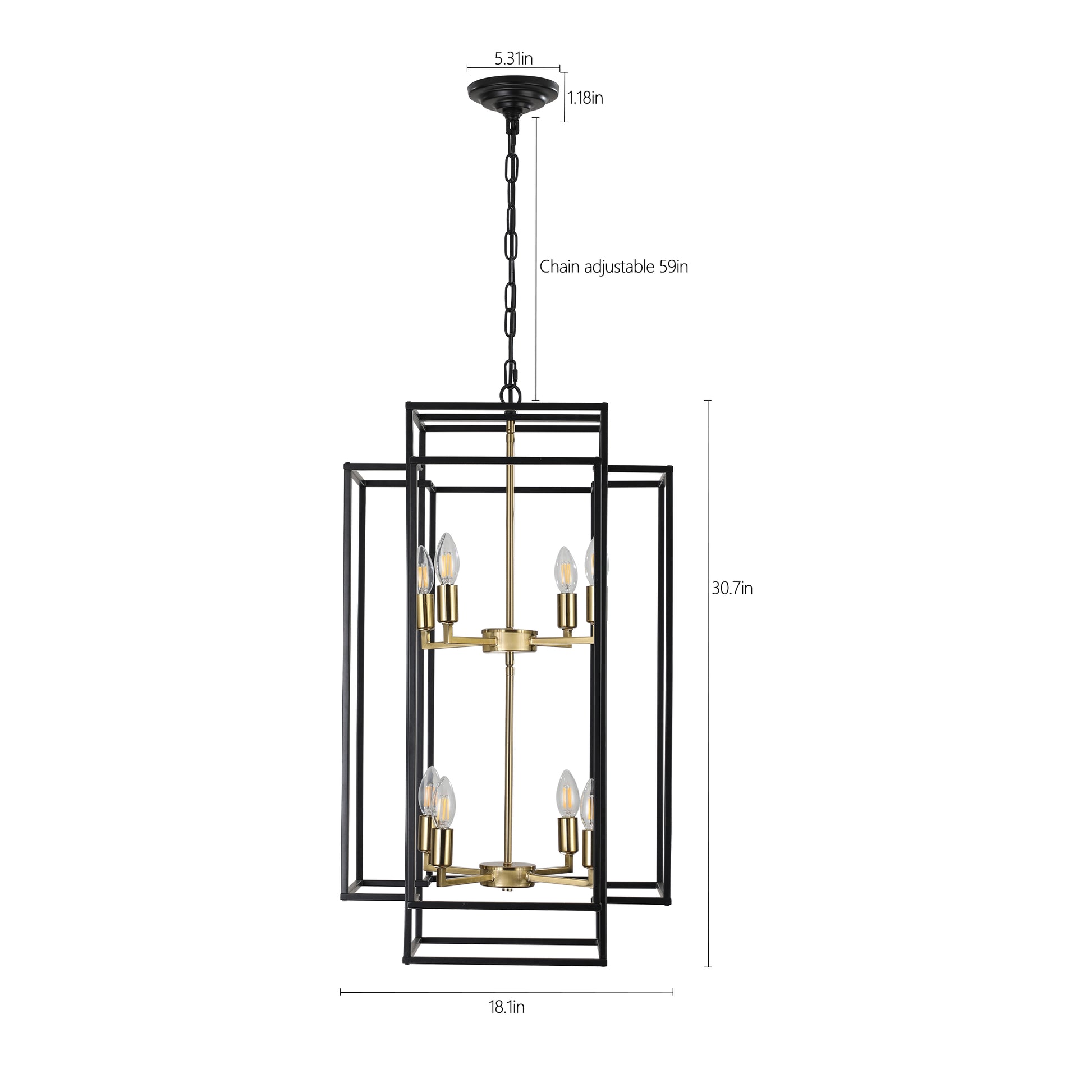 Black and brass geometric pendant light with adjustable chain for dining room