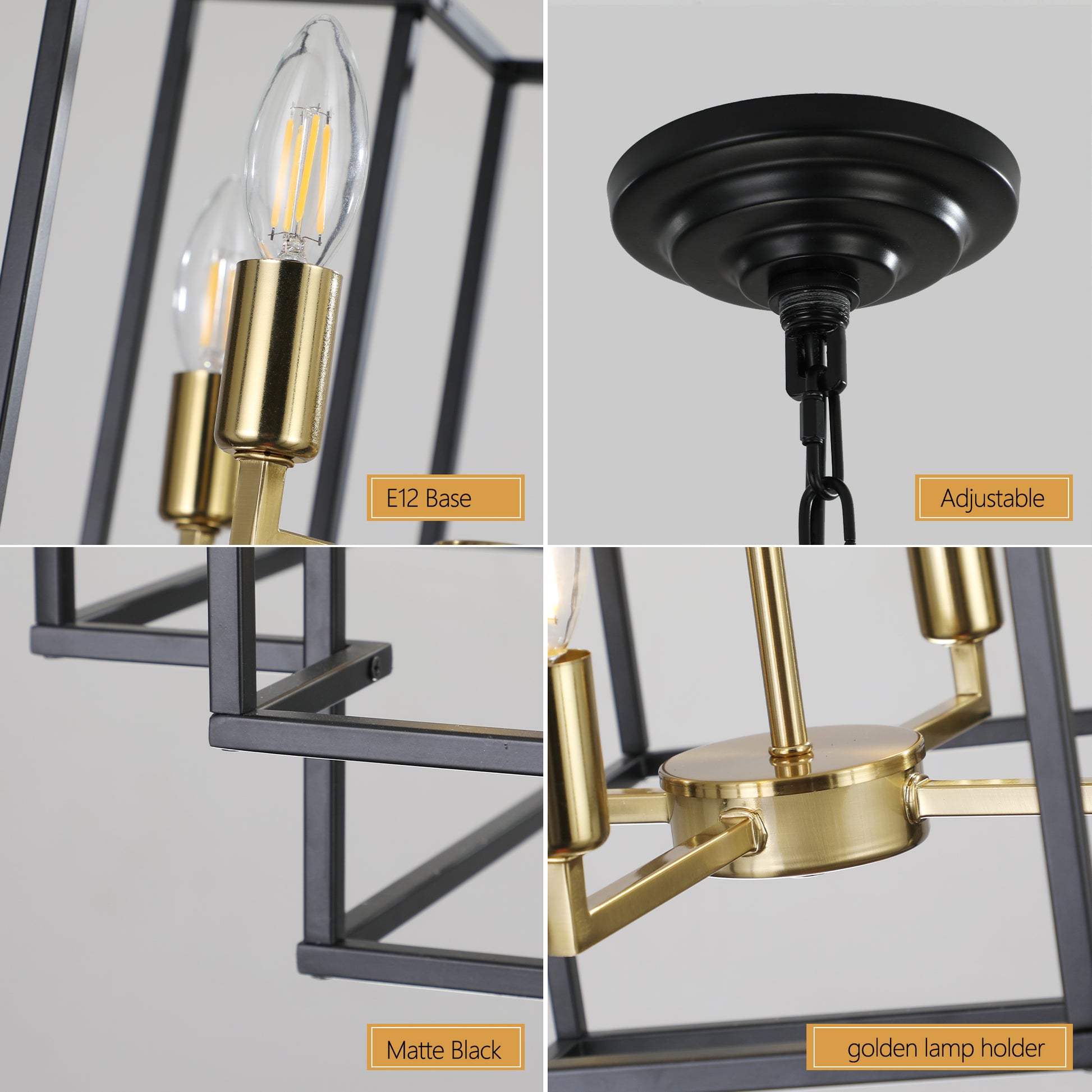 Modern black metal cage pendant light with E base golden lamp holders