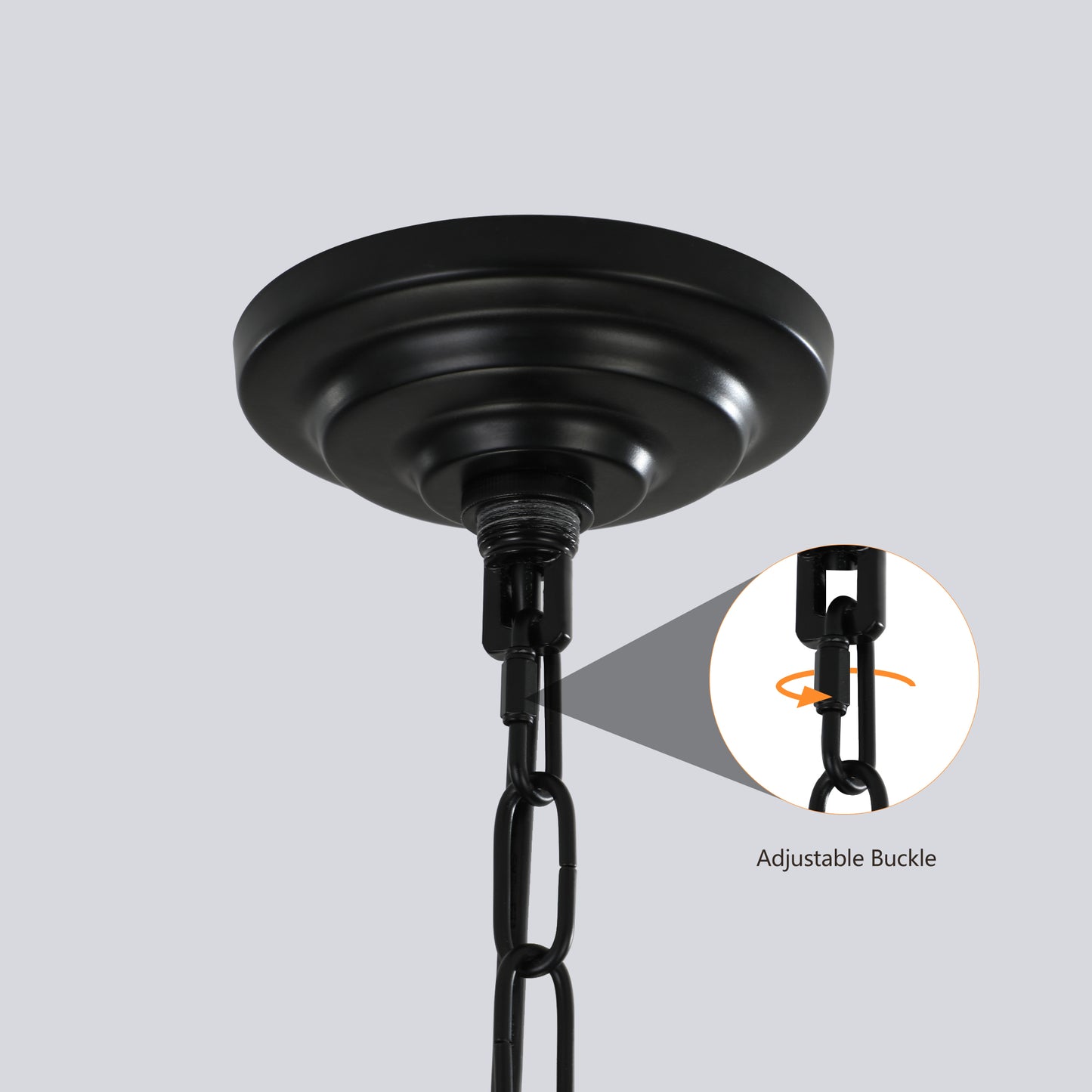Black metal ceiling canopy with adjustable chain for pendant light fixture