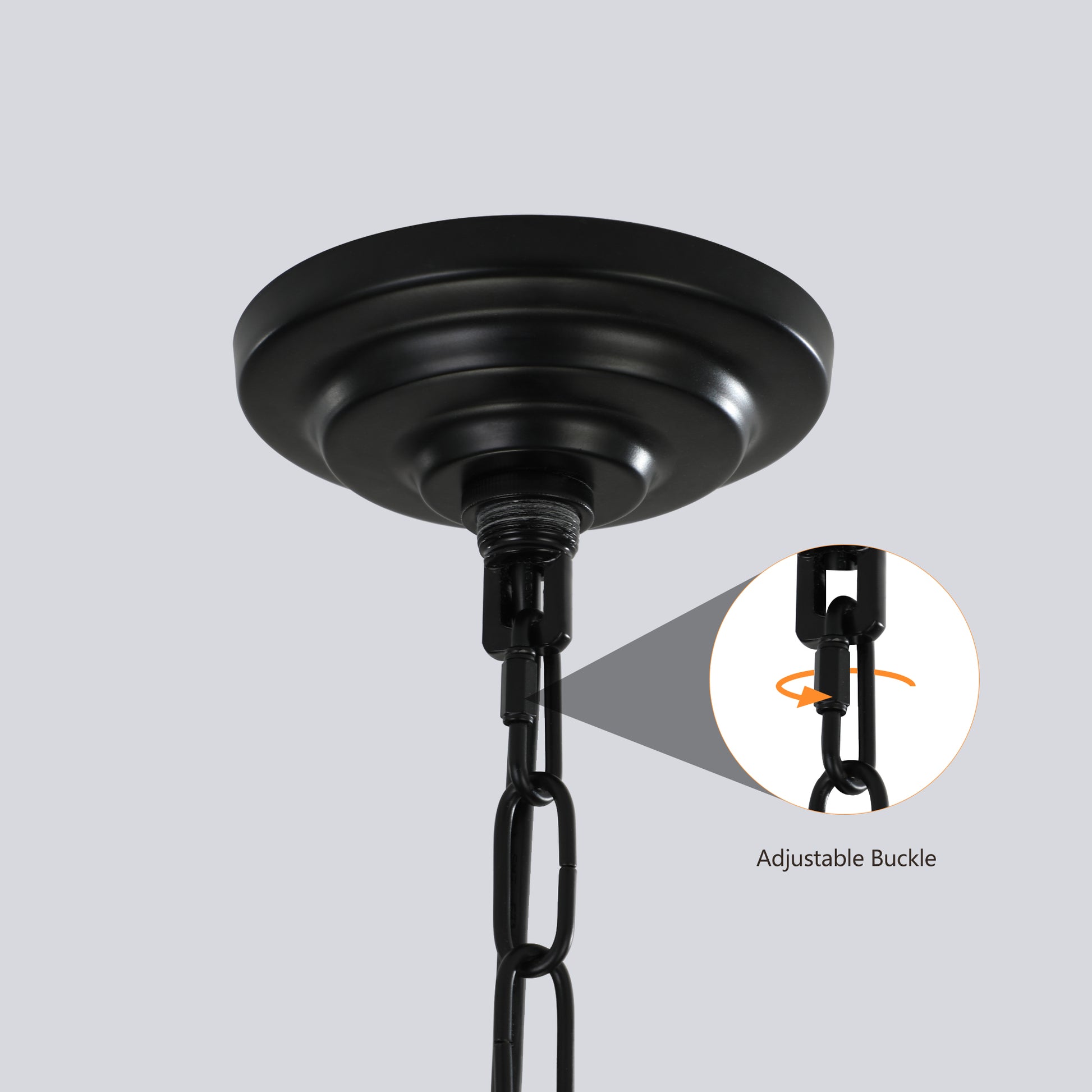 Black metal ceiling canopy with adjustable chain for pendant light fixture
