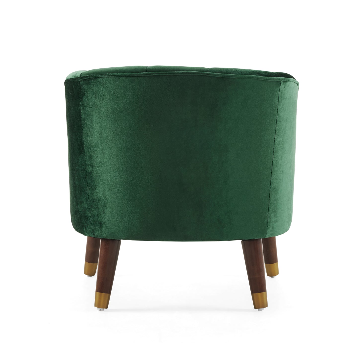 Emerald green velvet armchair with tufted back and goldtipped wooden legs
