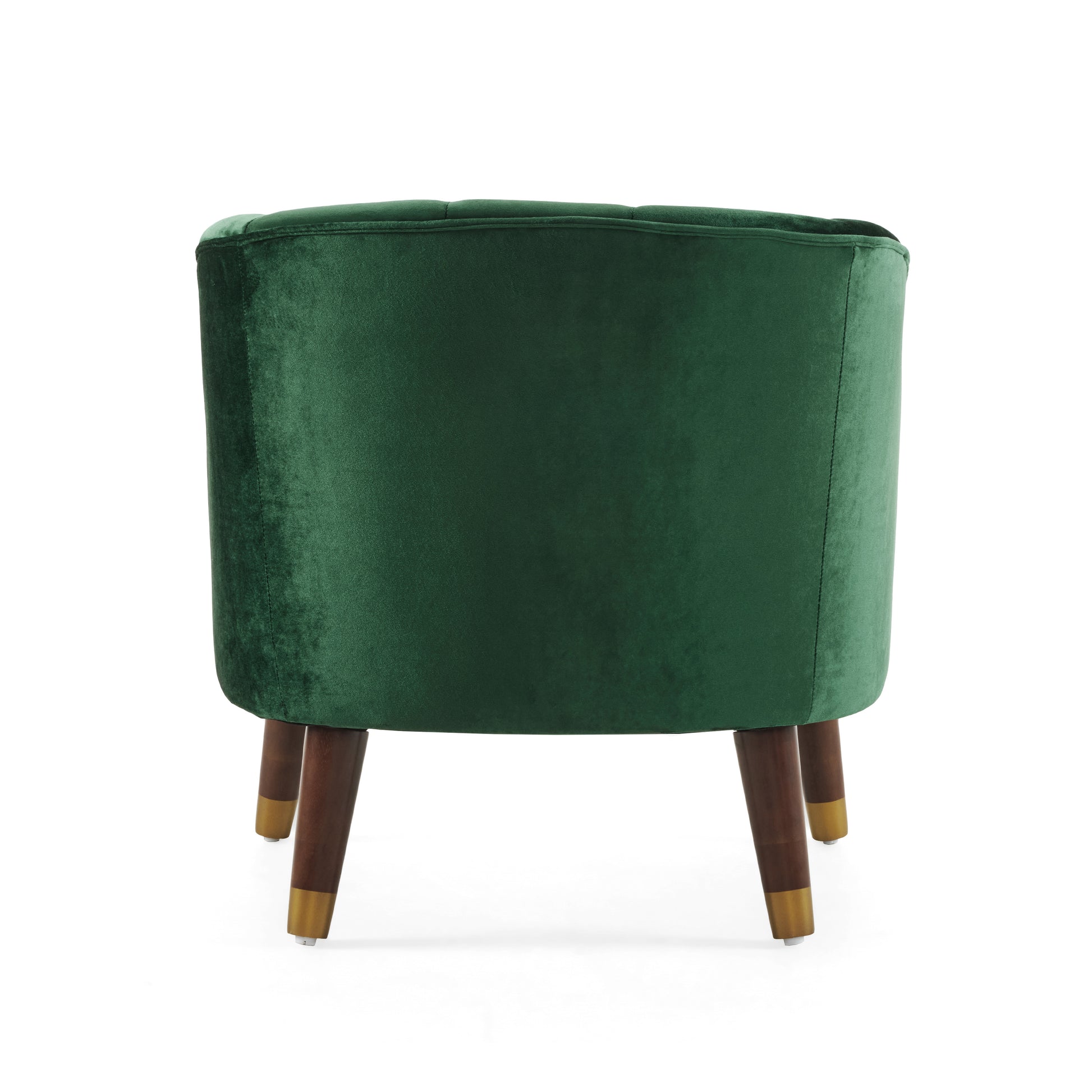 Emerald green velvet armchair with tufted back and goldtipped wooden legs