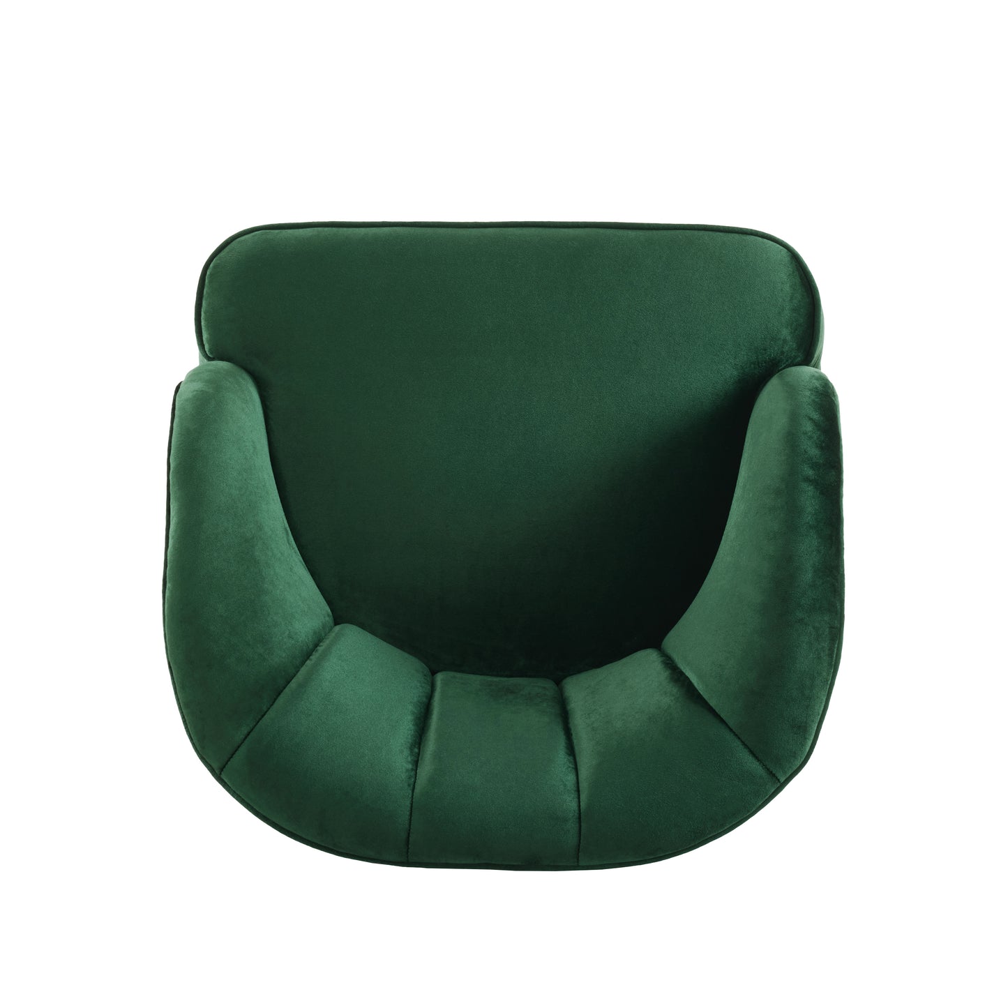 Emerald green velvet accent chair with tufted seat and curved arms