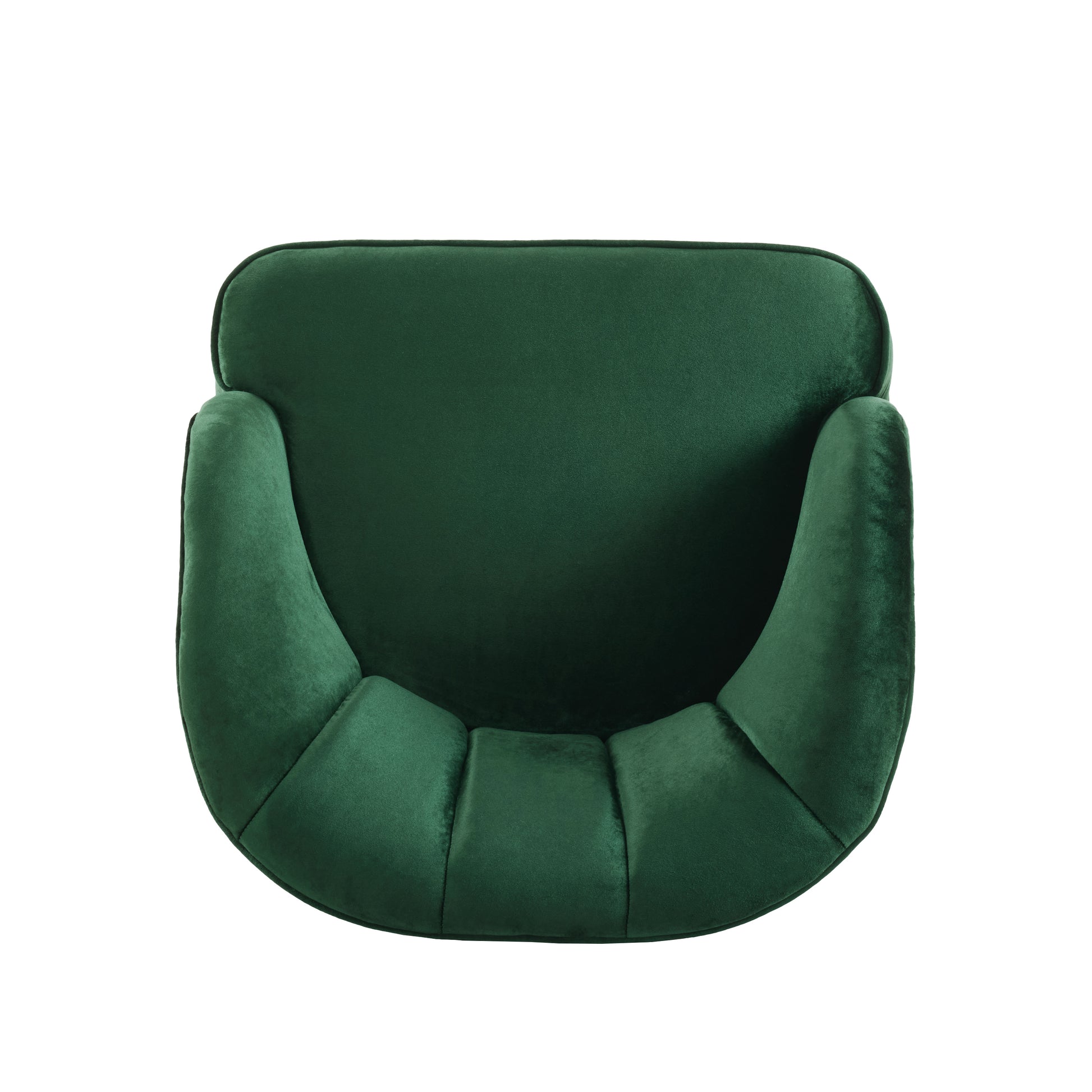 Emerald green velvet accent chair with tufted seat and curved arms