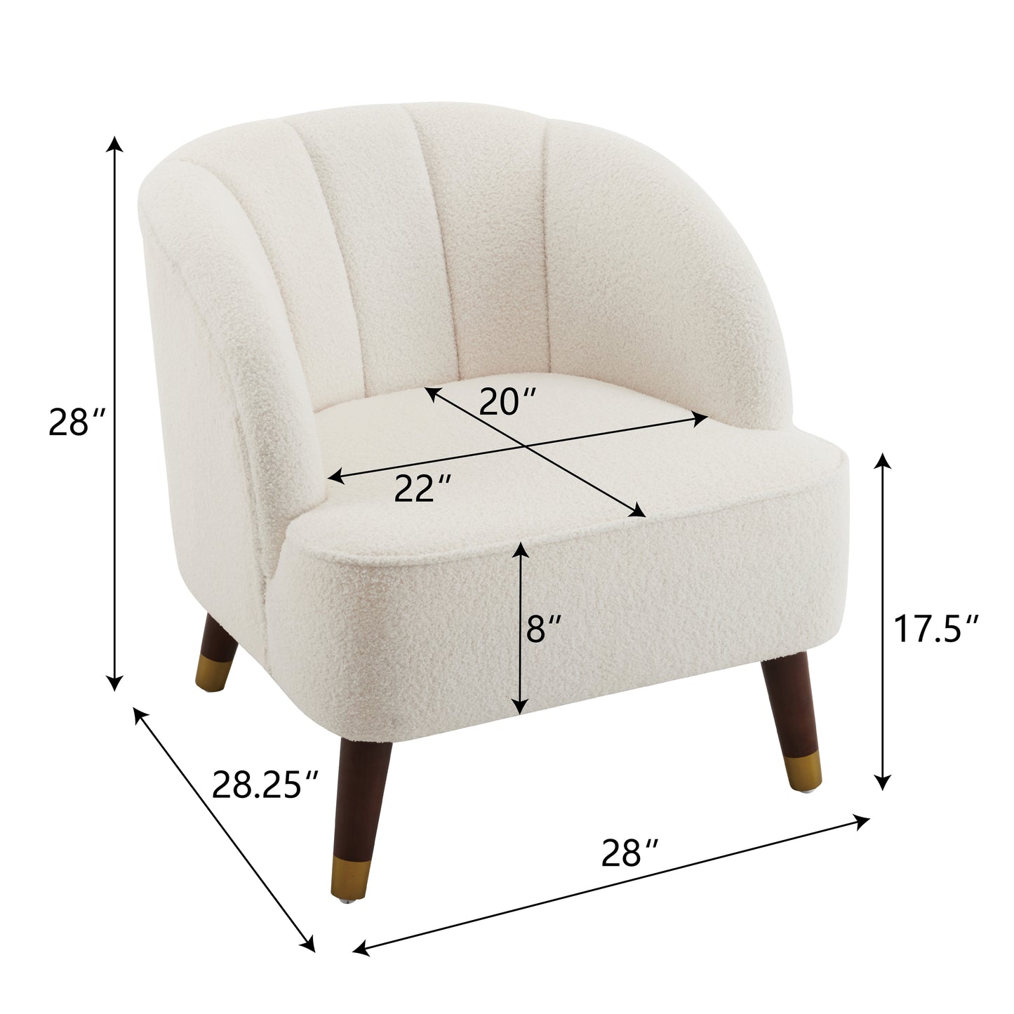 Cream teddy accent chair with channeled back and wooden legs perfect for any living room